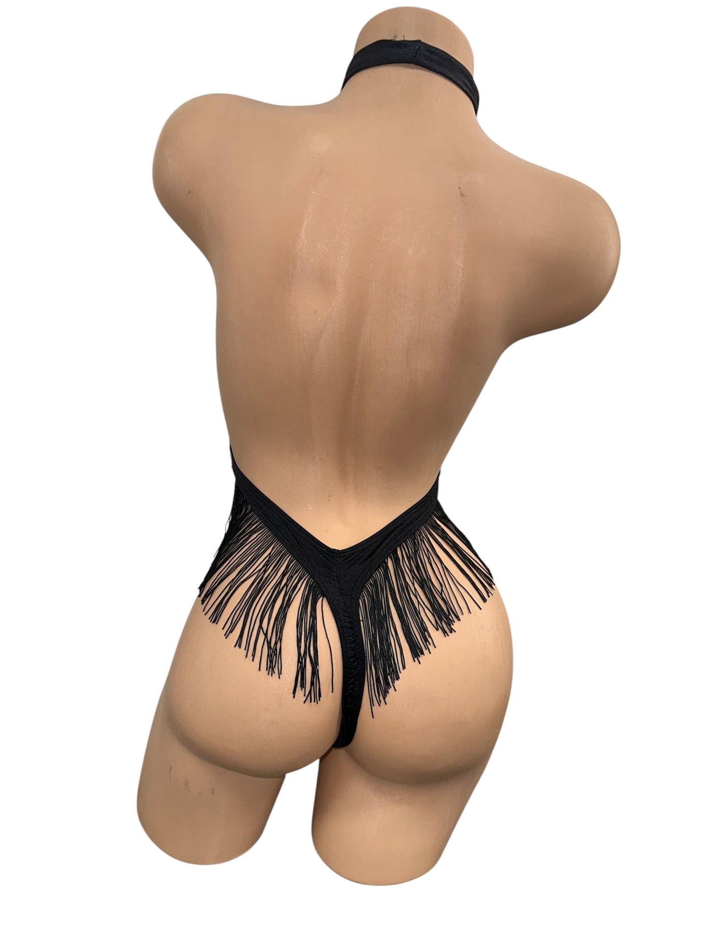BLACK BODYSUIT WITH SILVER FRINGE