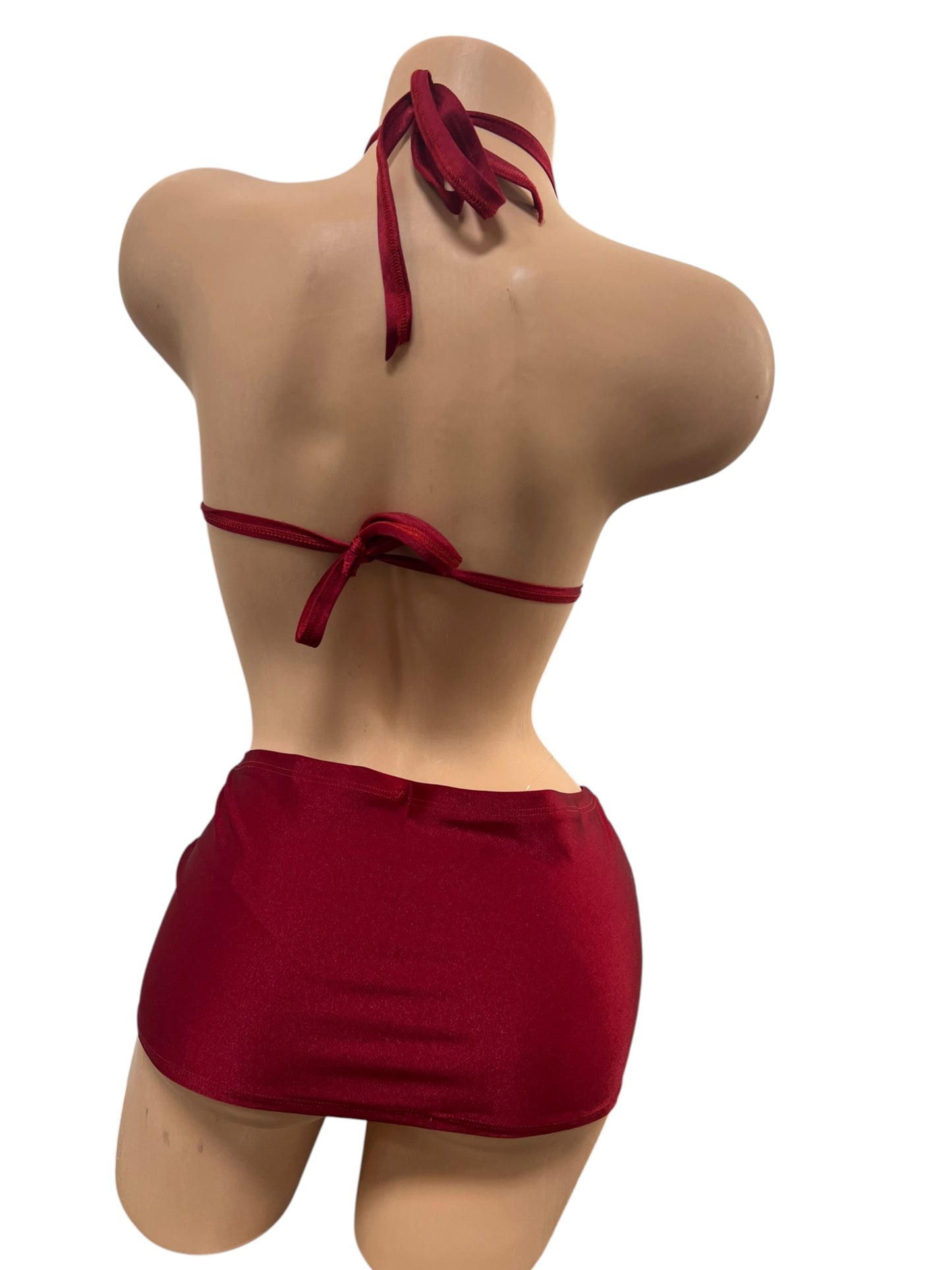 RED THREE PIECE SKIRT SET