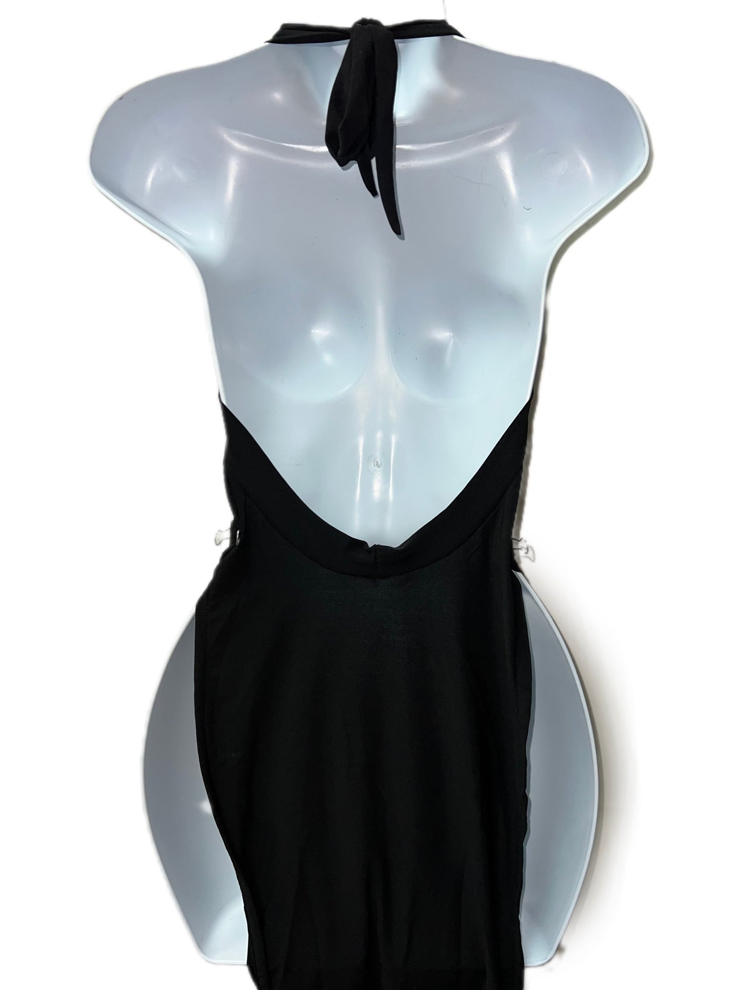 BLACK RHINESTONE DRAPE DRESS