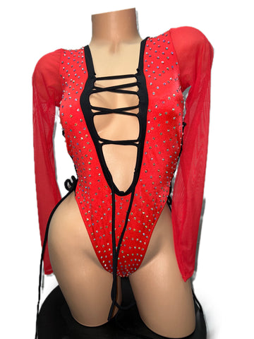 RED AND BLACK BODYSUIT