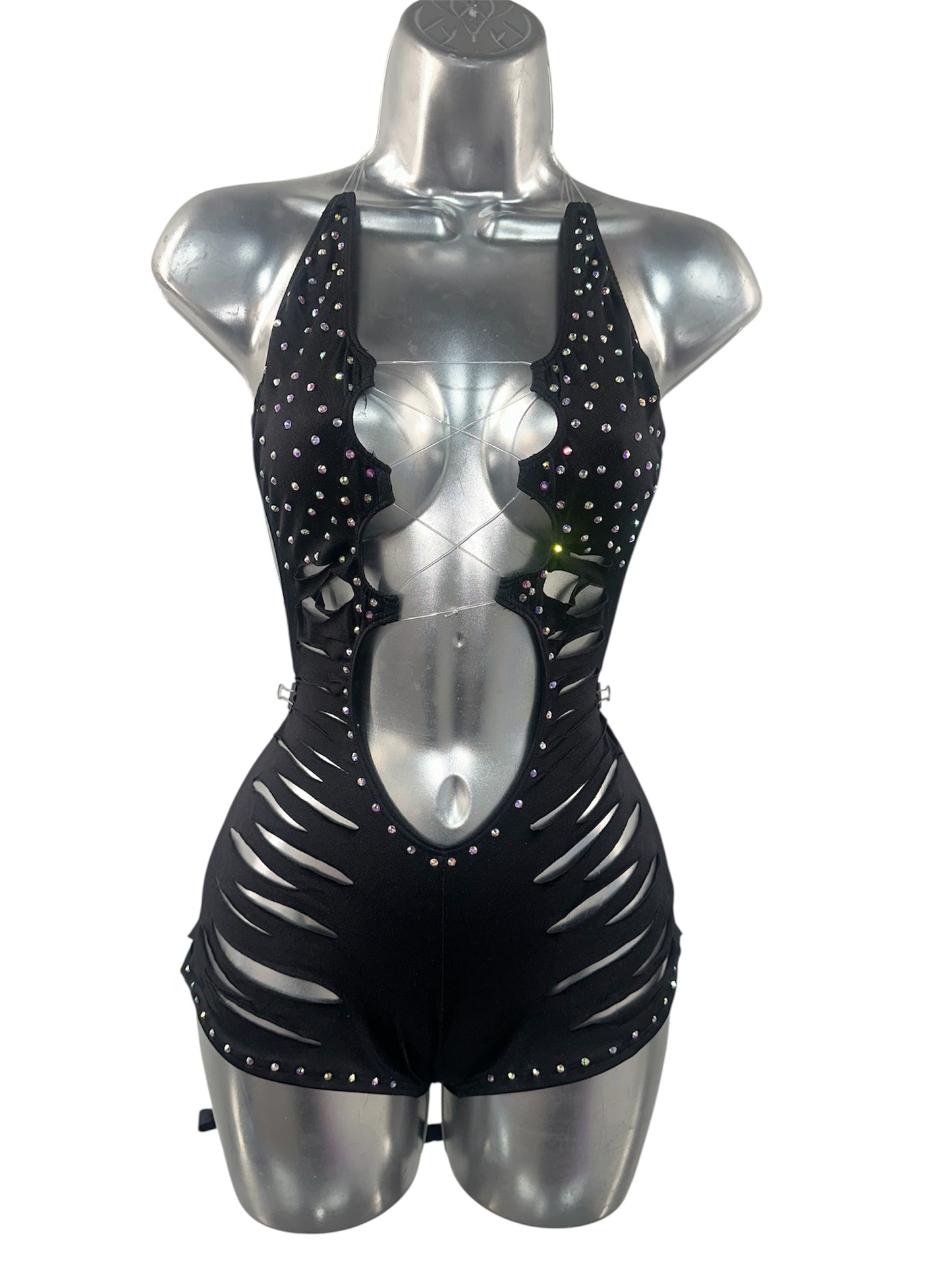 BLACK BODYSUIT WITH FRINGE