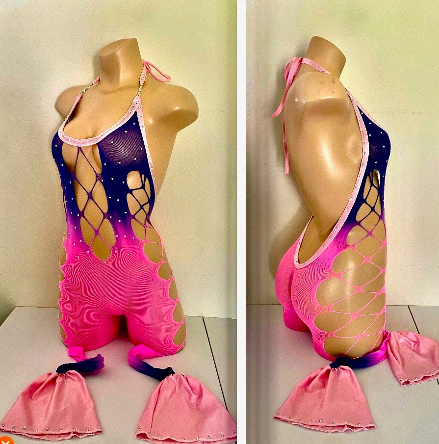 PURPLE AND PINK FULL LENGTH BODYSUIT