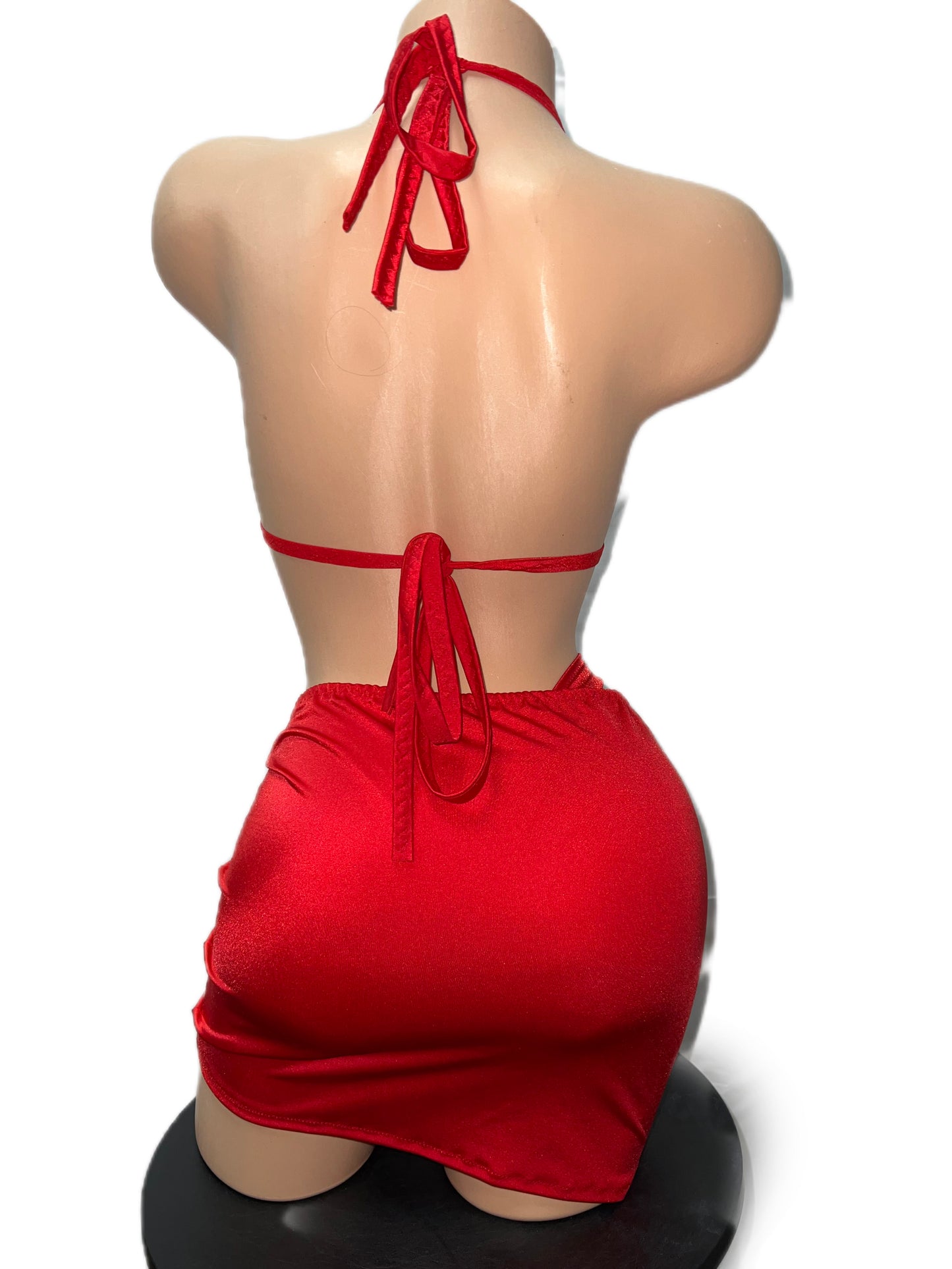 RED THREE PIECE SKIRT SET