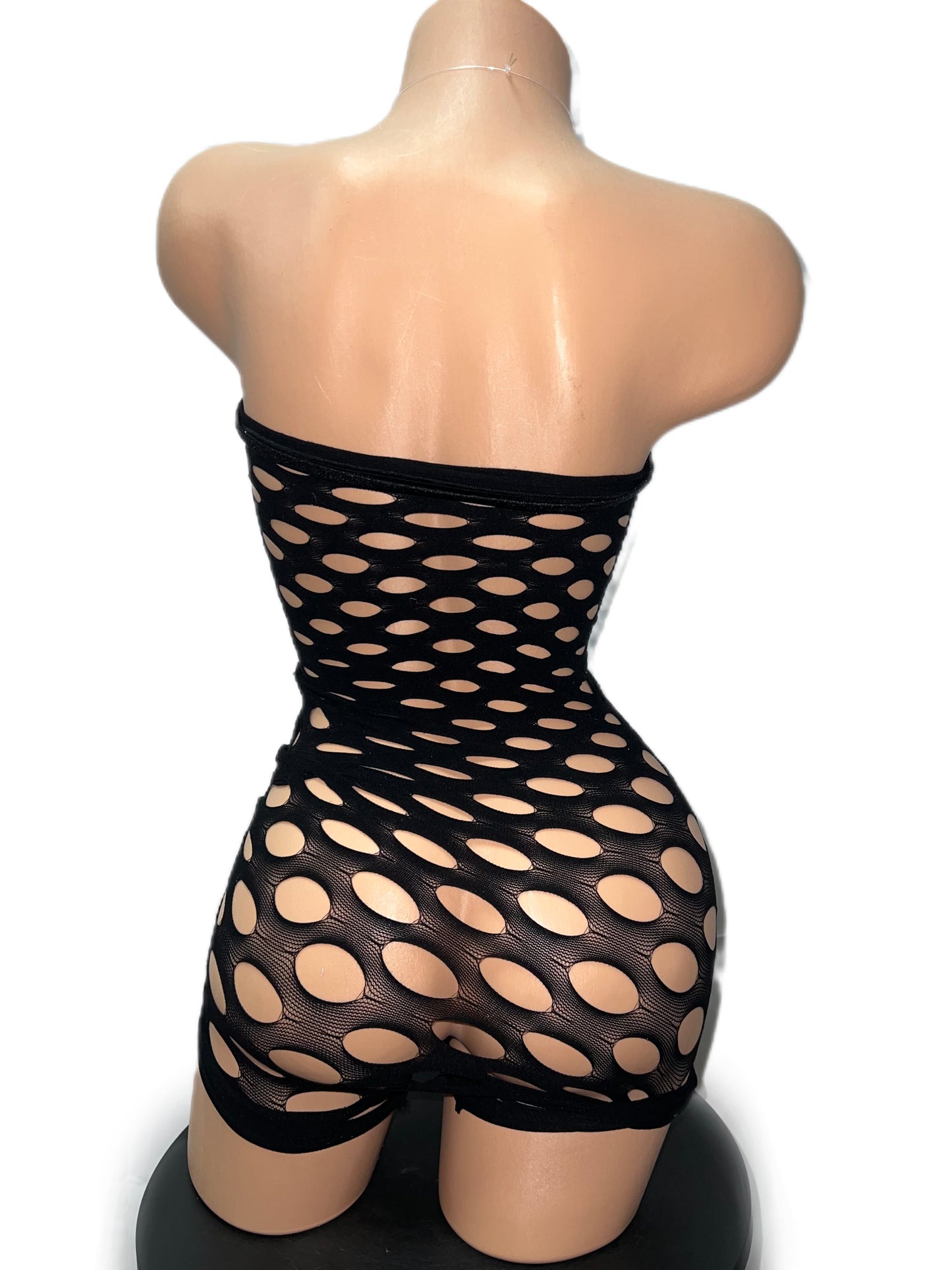BLACK FISHNET ONE PIECE SHORT SET