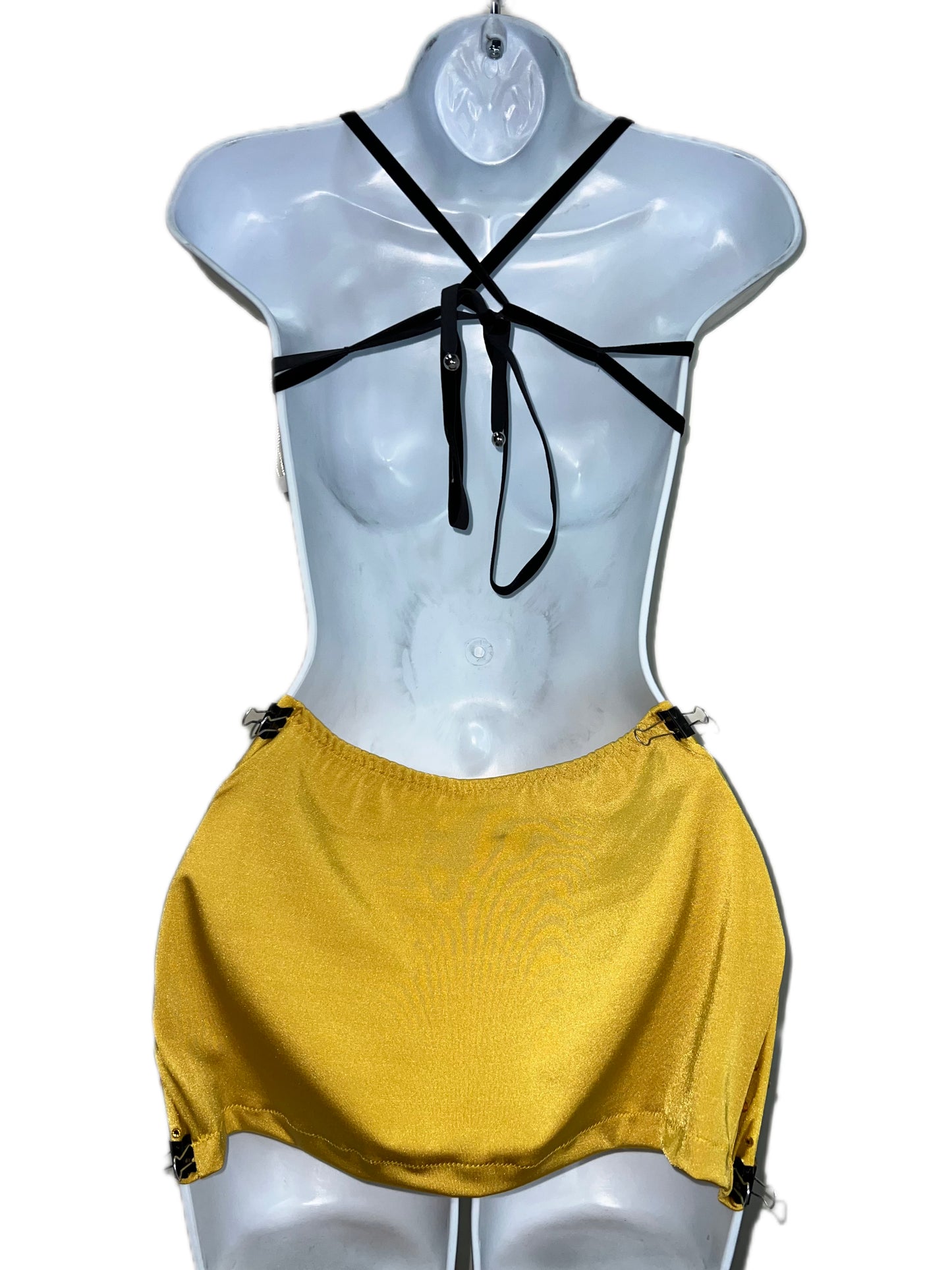 RHINESTONE BRA AND YELLOW SKIRT WITH RHINESTONES
