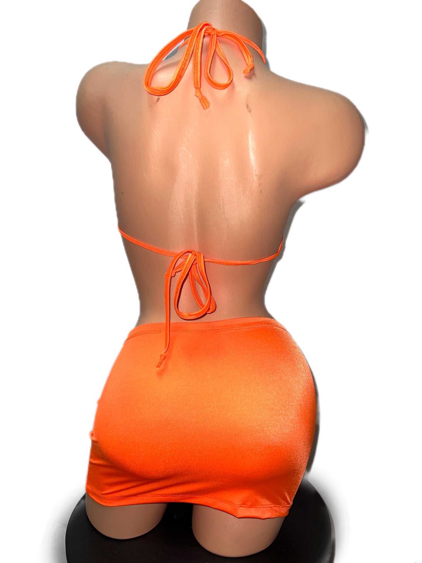 ORANGE FISHNET SKIRT SET