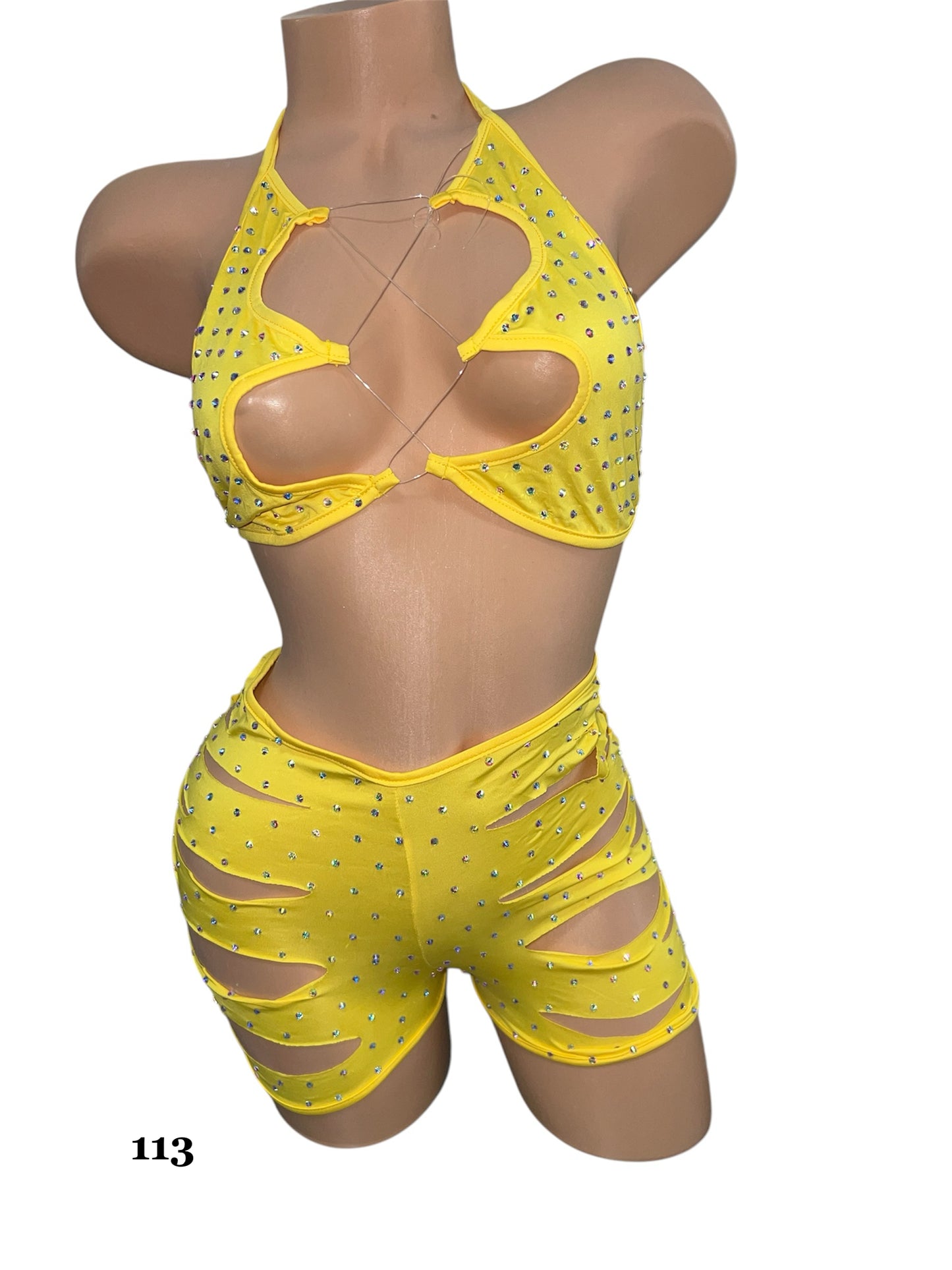YELLOW TWO PIECE SHORTS SET