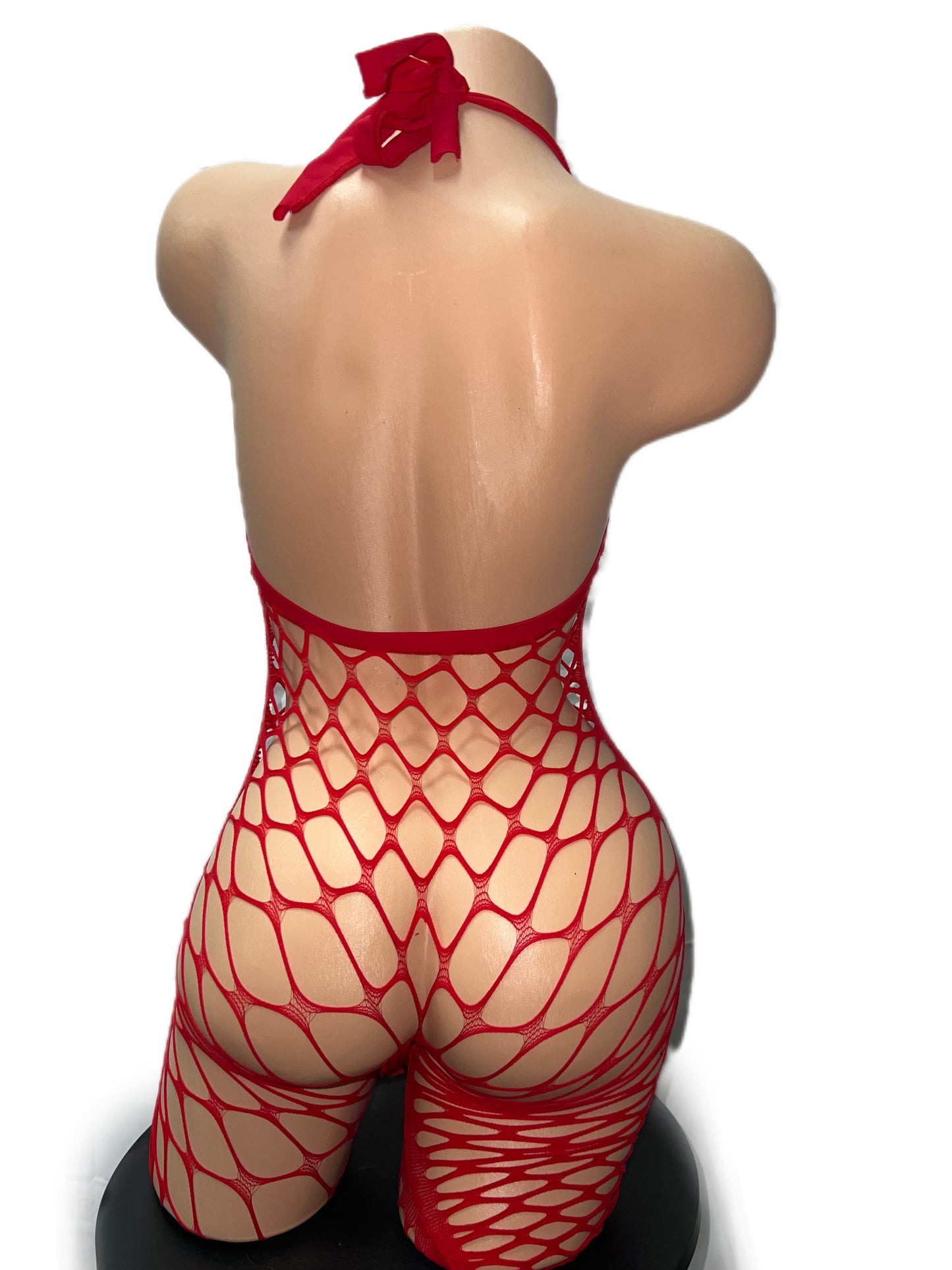 RED FISHNET BODYSUIT