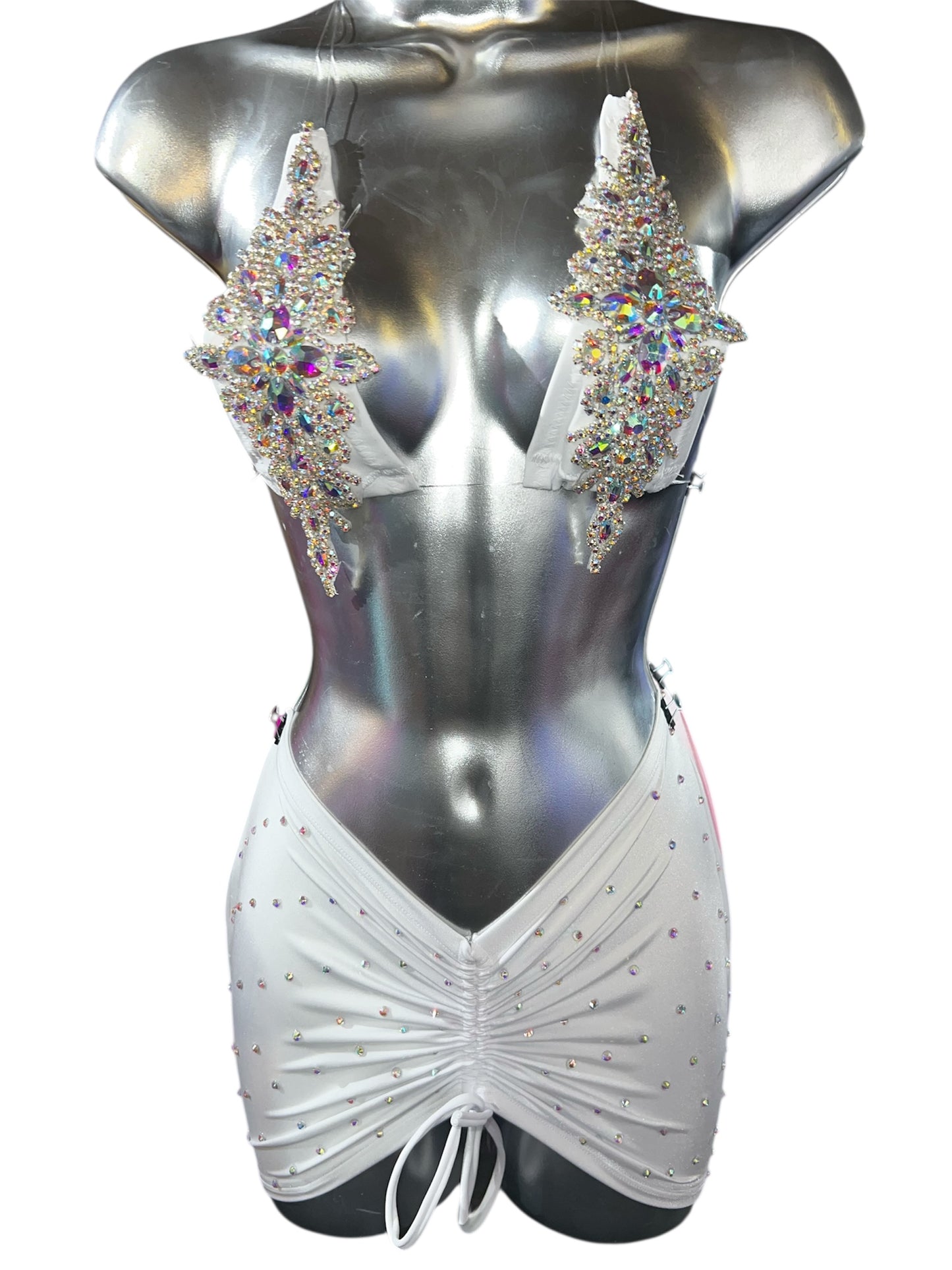 WHITE RHINESTONE AB SILVER SKIRT SET