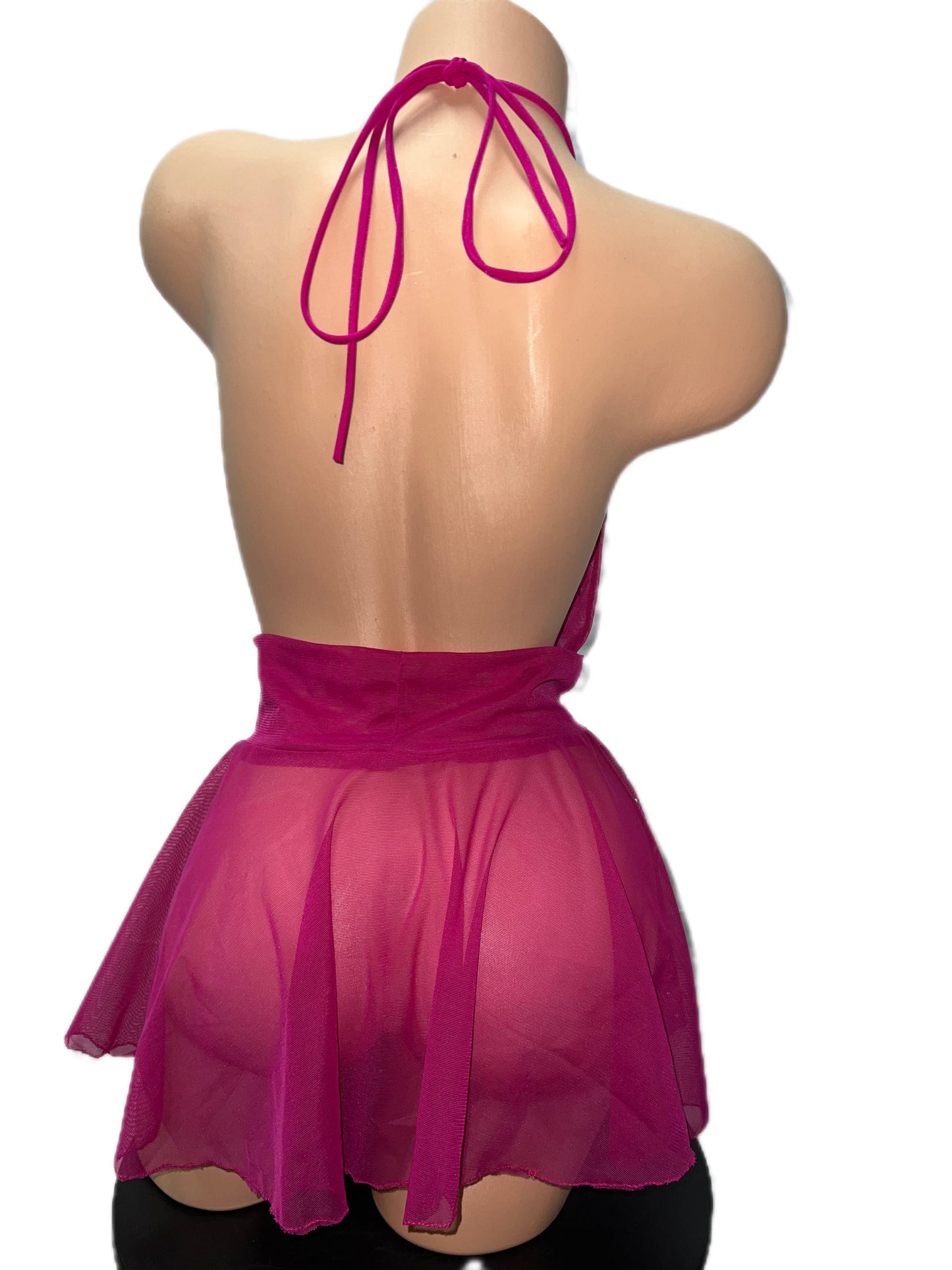 PINK MESH RHINESTONE DRESS