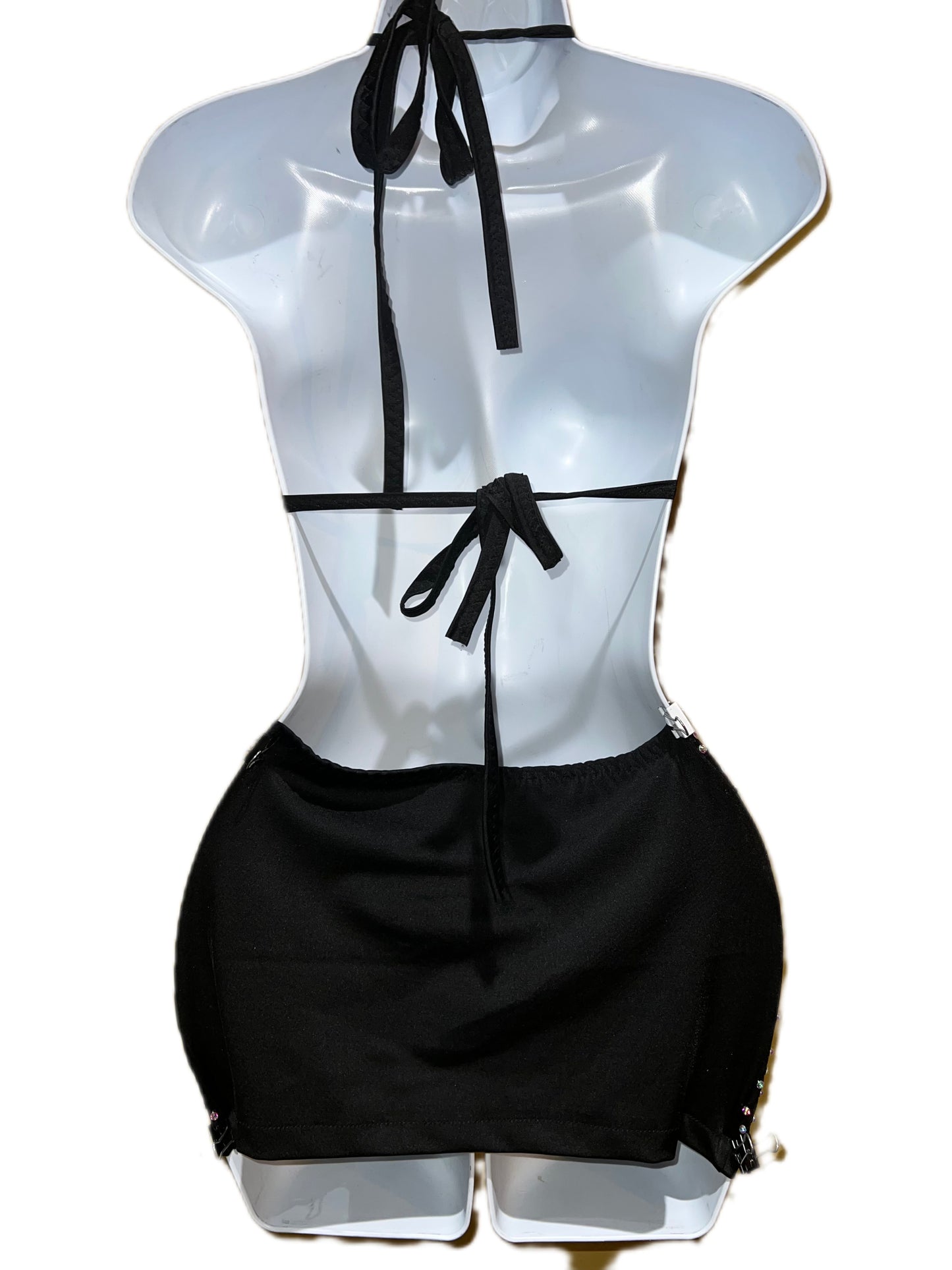 BLACK RHINESTONE SKIRT SET