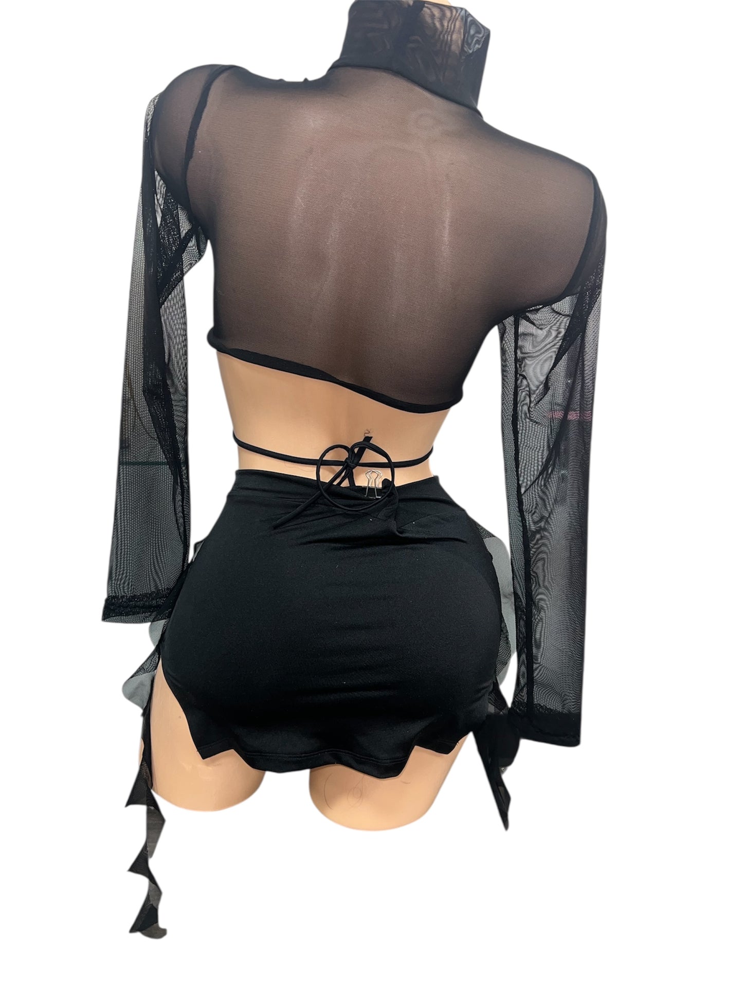 BLACK MESH SKIRT SET