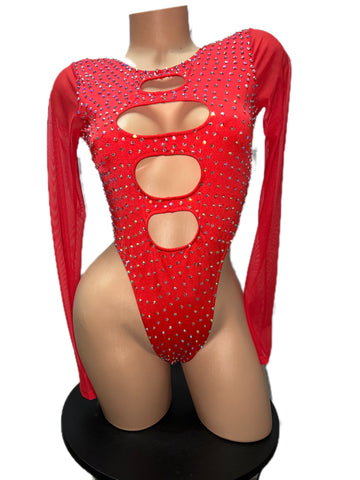 RED CUT-OUT BODYSUIT