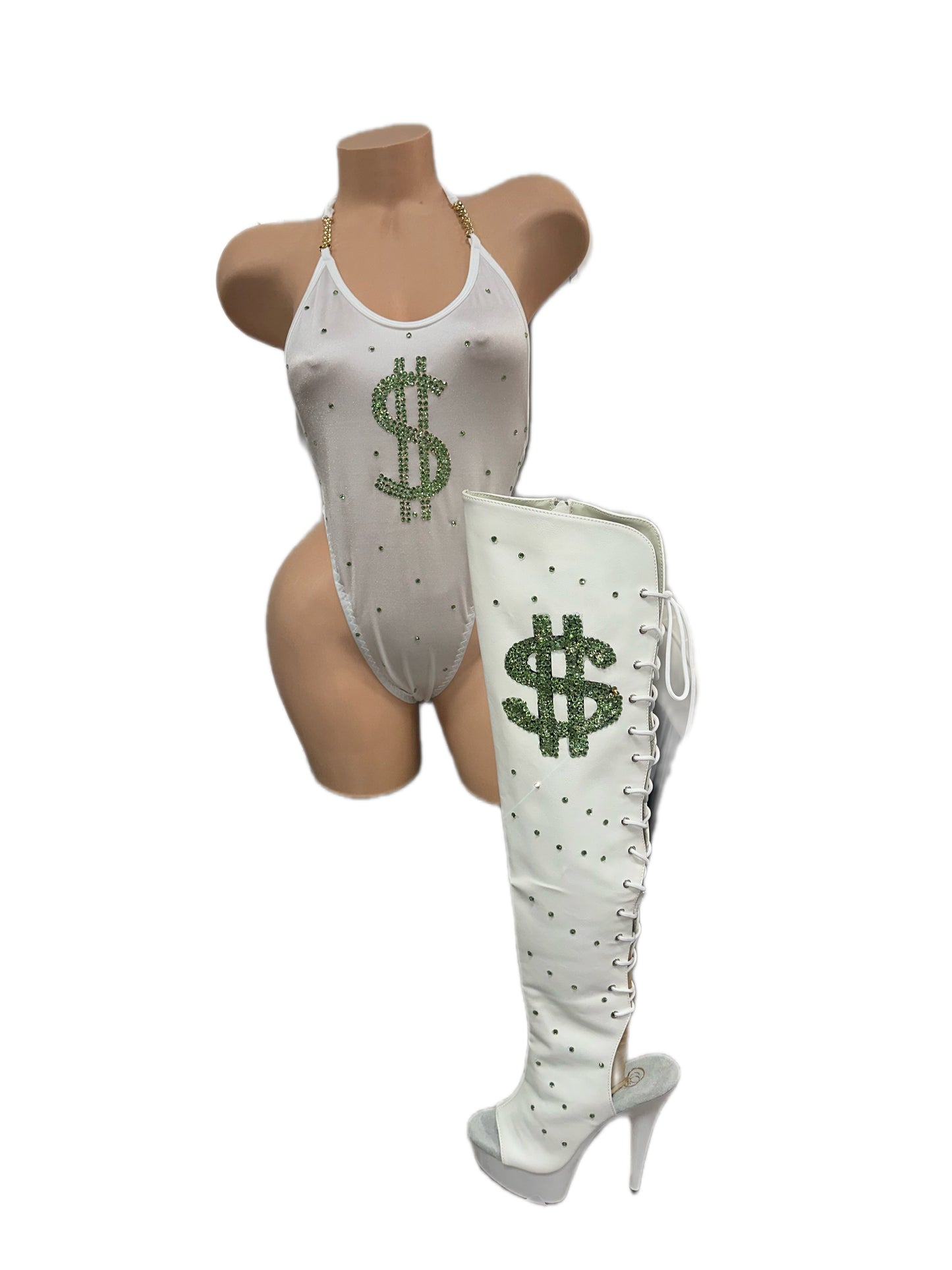 WHITE MONEY BODYSUIT (shoe not included)