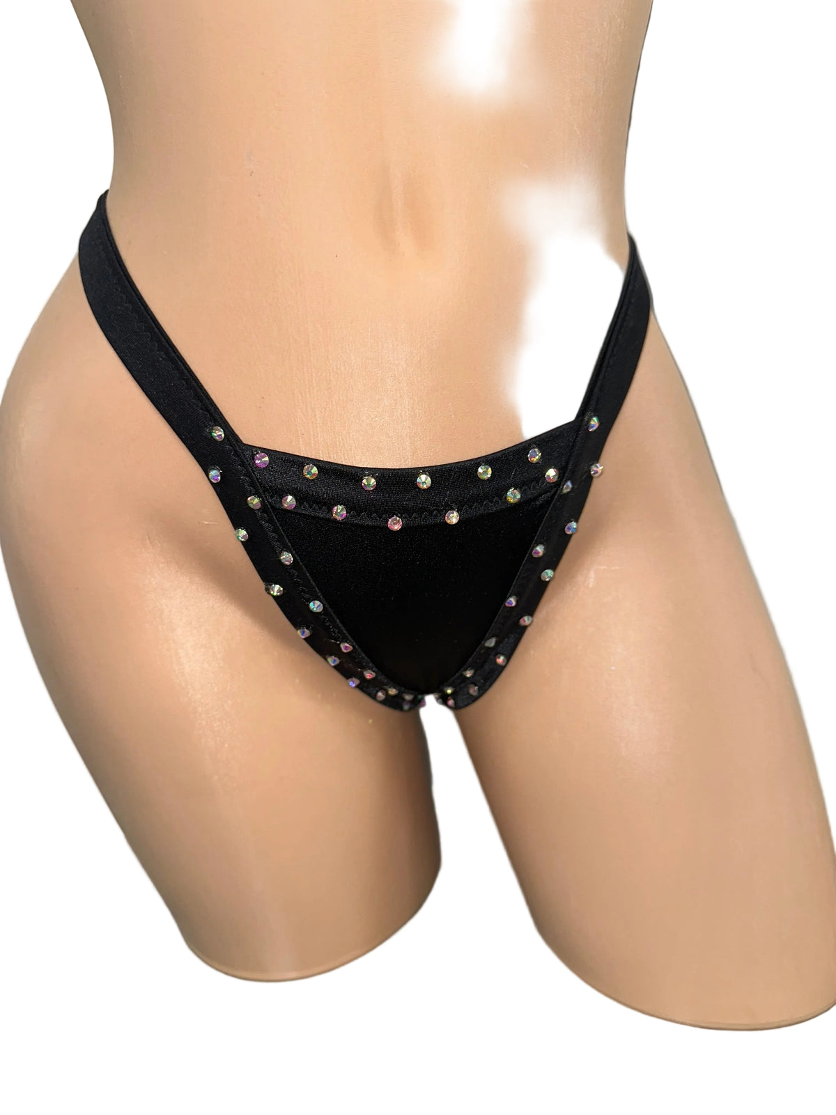 RHINESTONE BLACK WIDE THONG