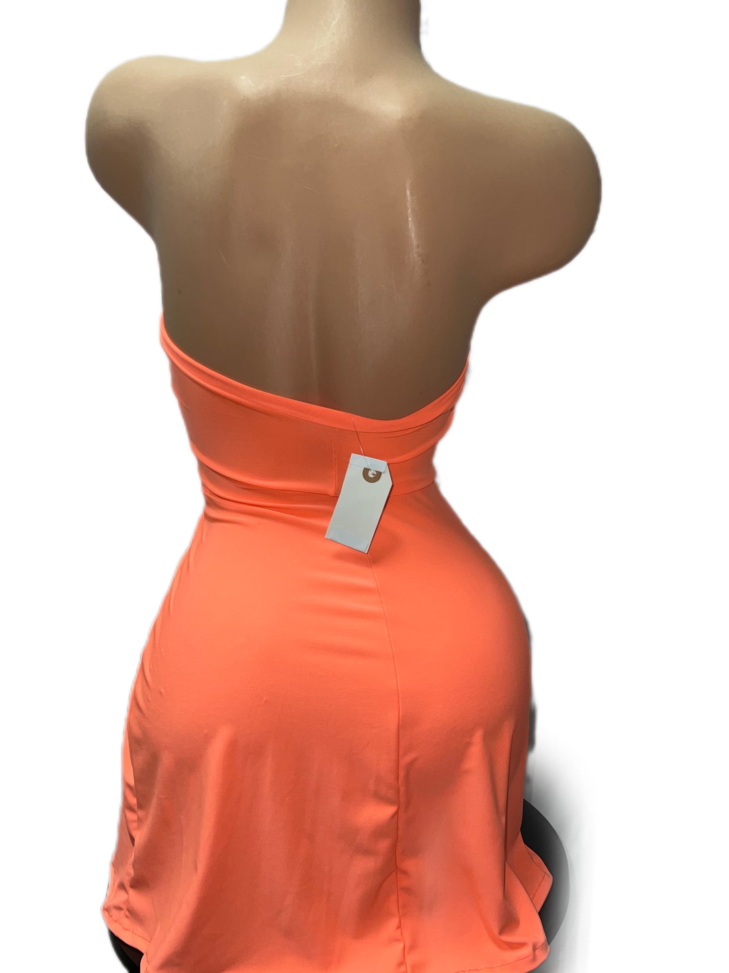 PEACH STRAPLESS DRESS WITH SLITS
