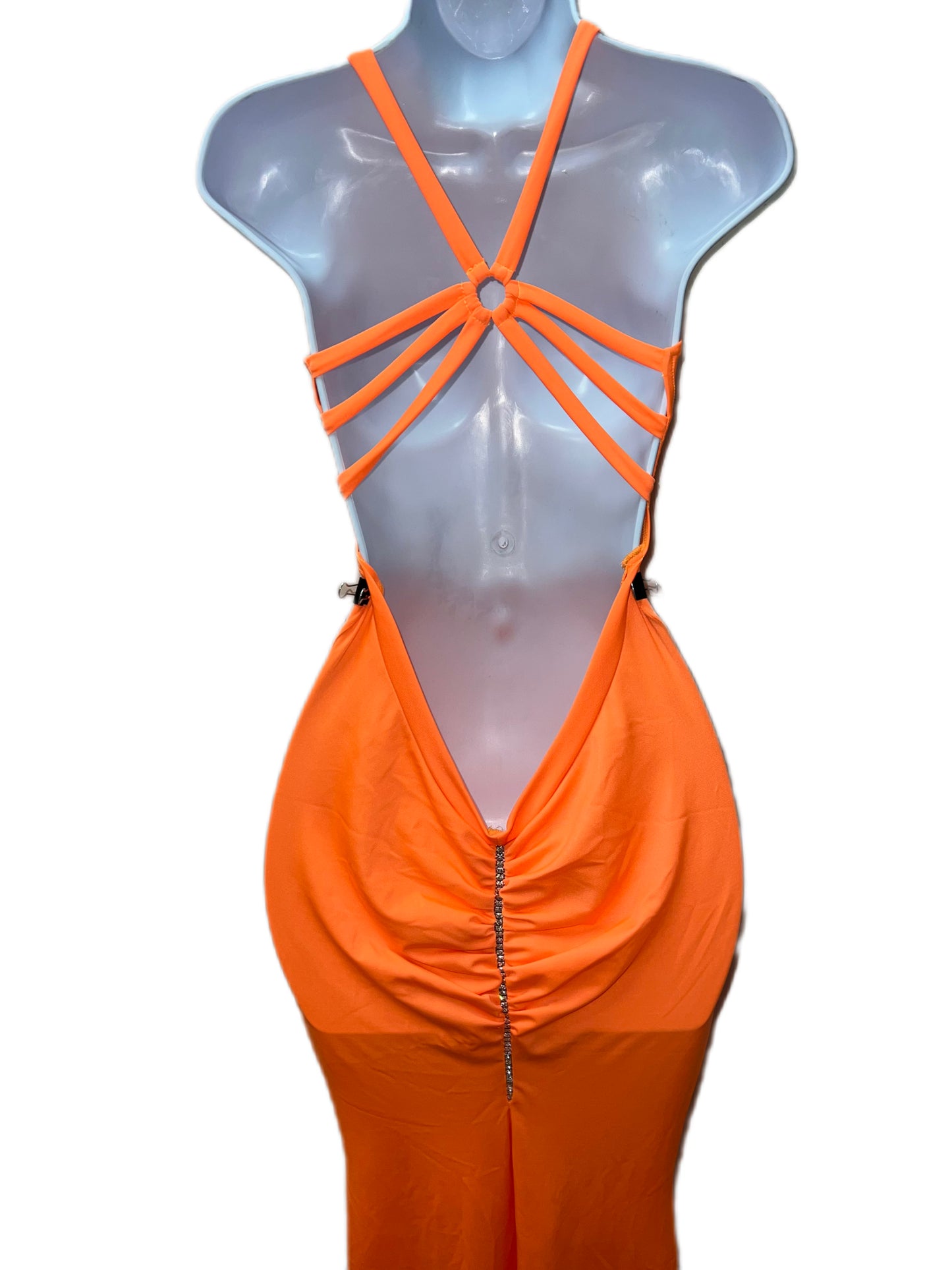 ORANGE GOWN WITH RHINESTONE