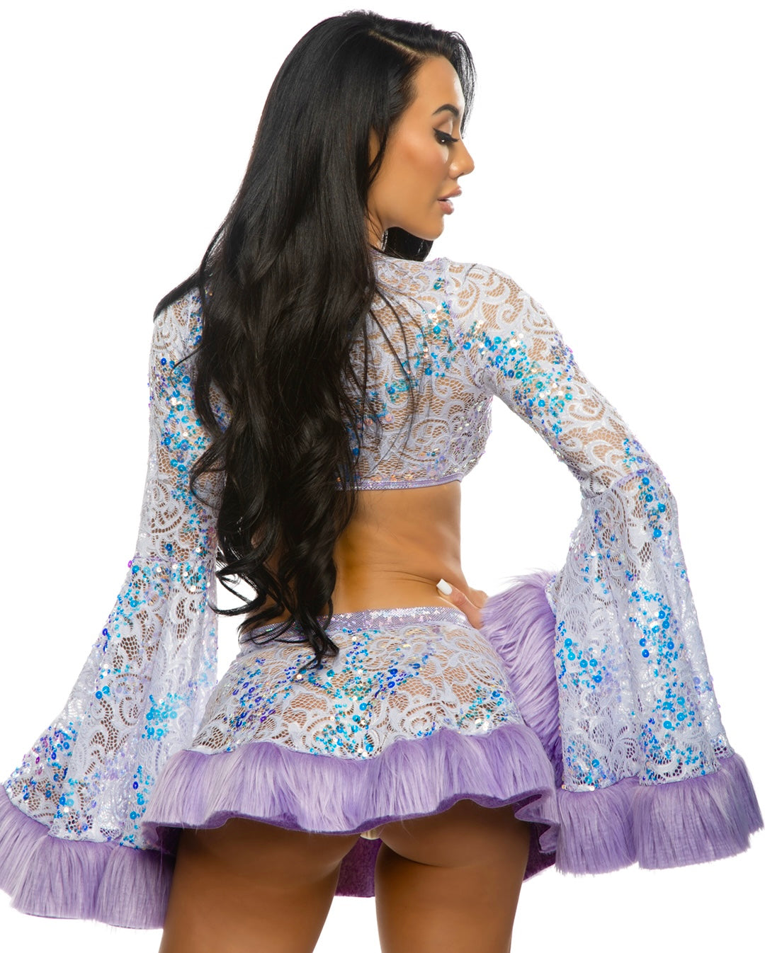 JR175 - Sequin Faux Fur Trimmed Skirt