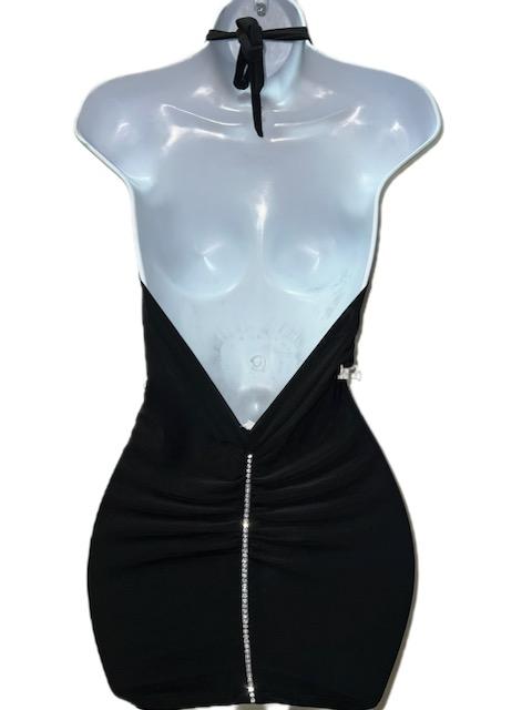 BLACK DRESSS WITH RHINESTONE STRAPS