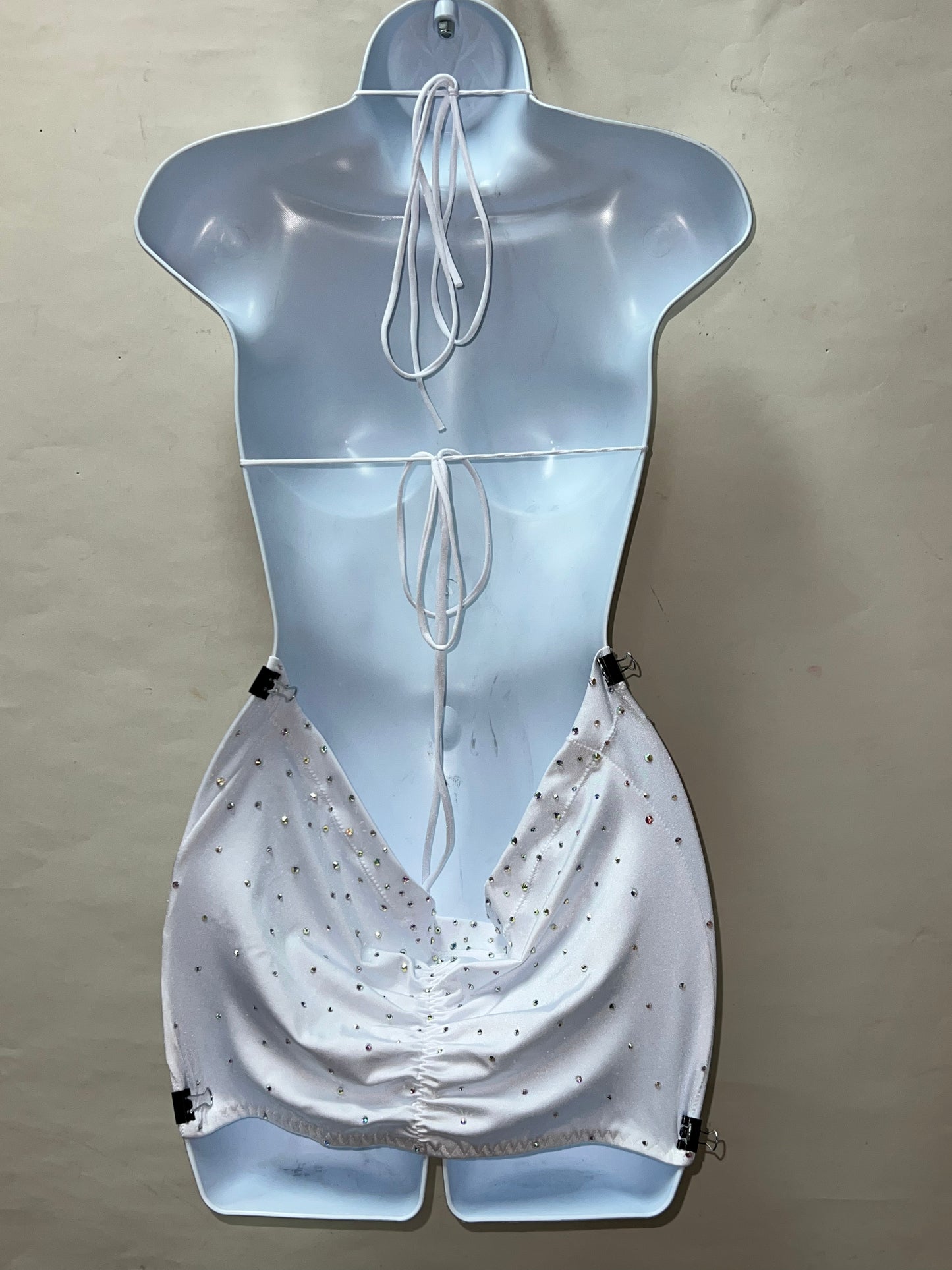 Rhinestone White Bra Set