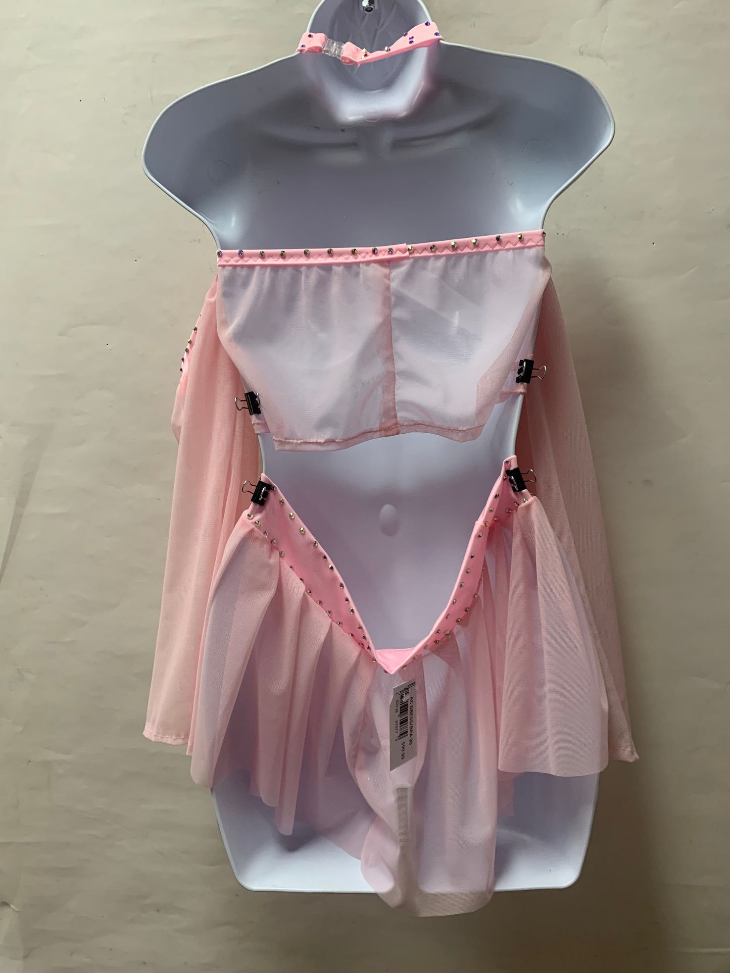 Three Piece Pink Mesh Skirt Set