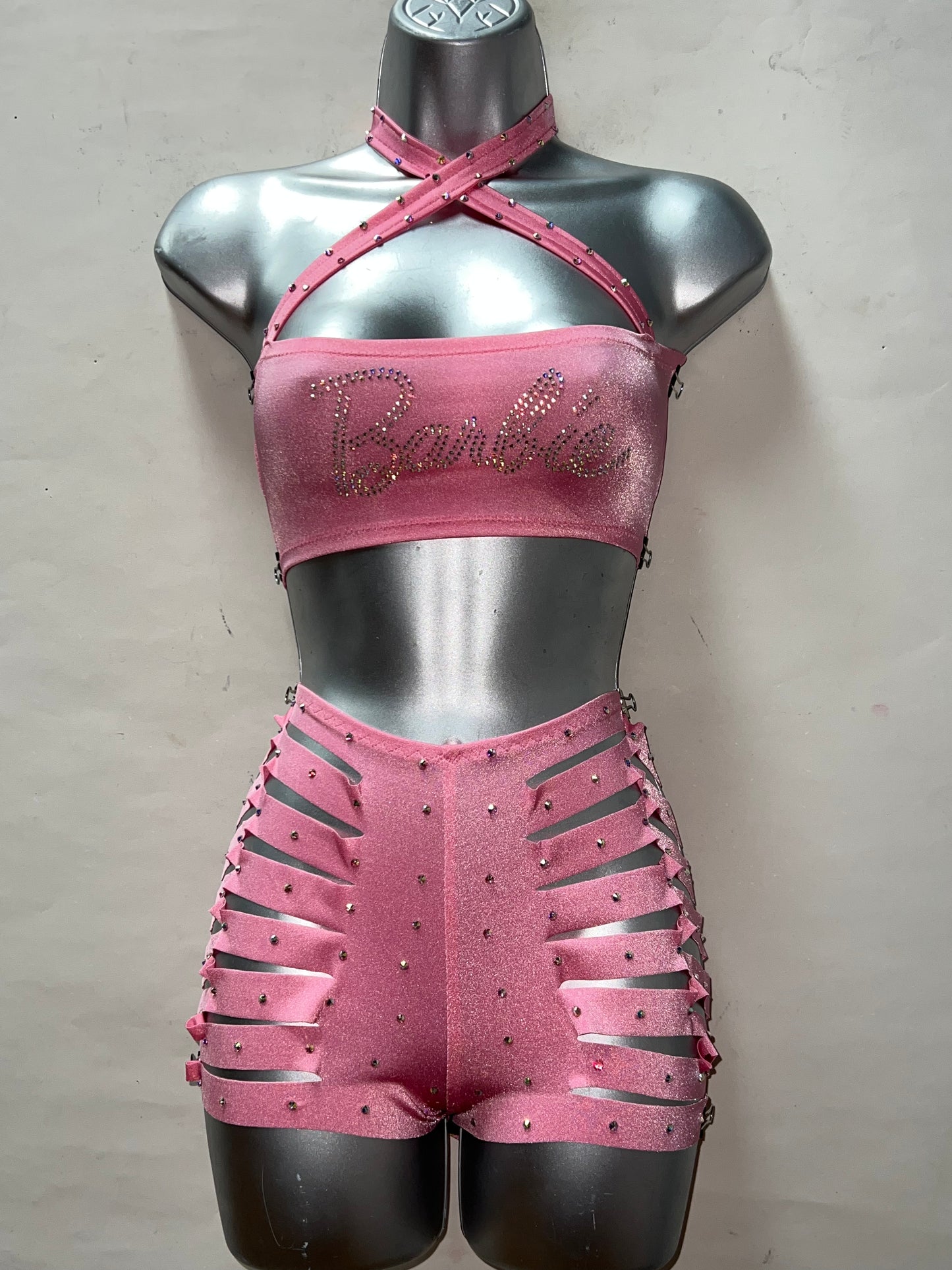 Three Piece High Waist Slit Short Set