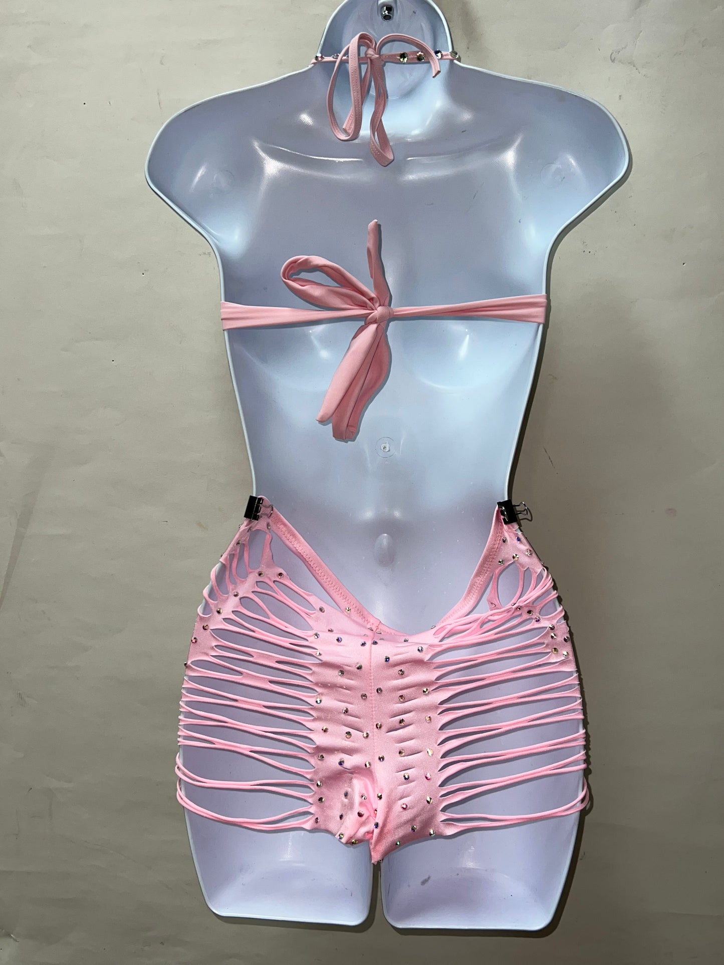 Two Piece Pink Bra Set w/ Slit Shorts