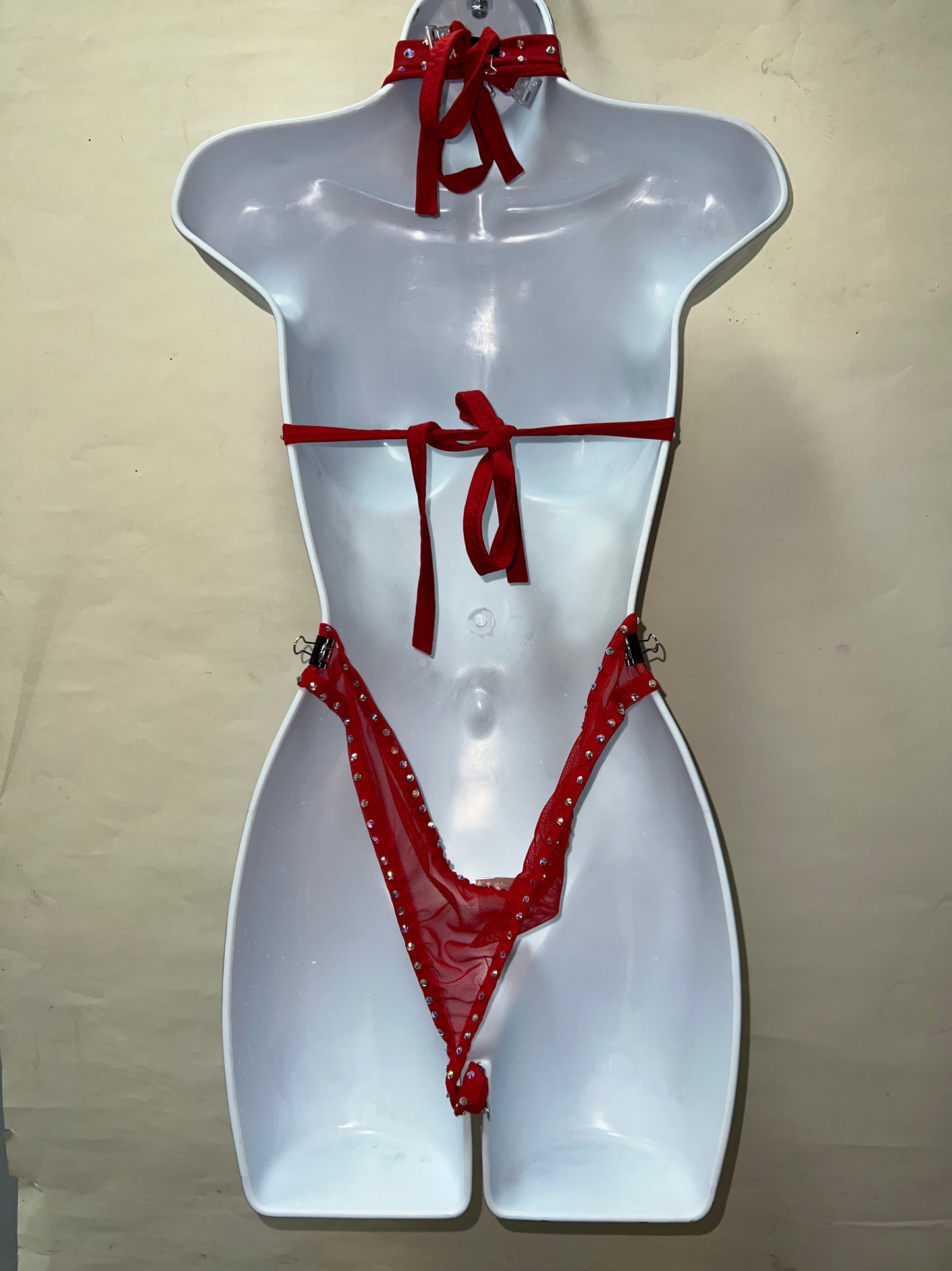 Three Piece Red Mesh Short Set