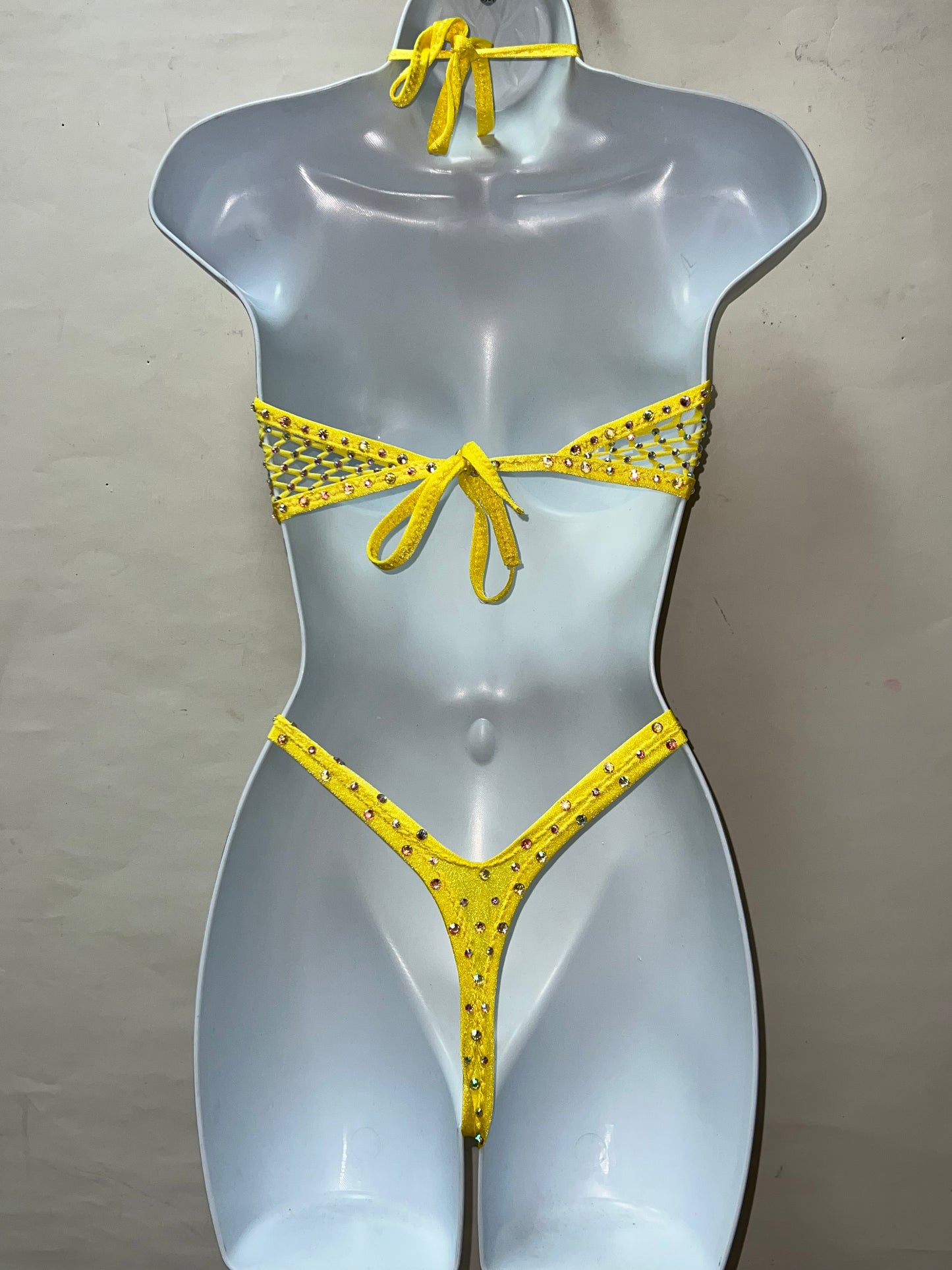 Two Piece Yellow Fishnet Set