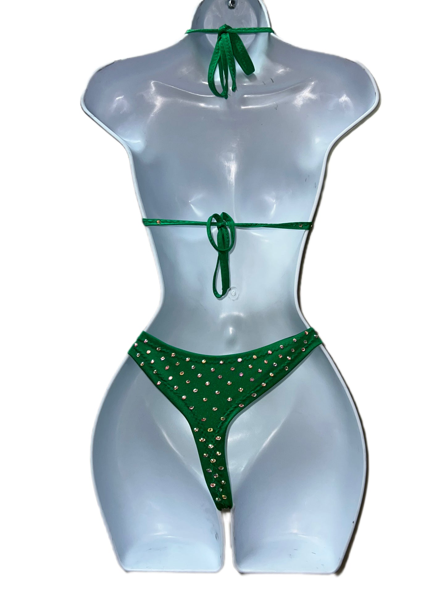 Two Piece Rhinestone Green Short Set