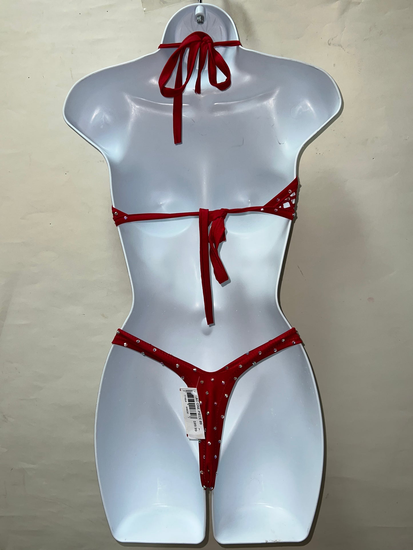 Two Piece Fisnet Red Thong Set