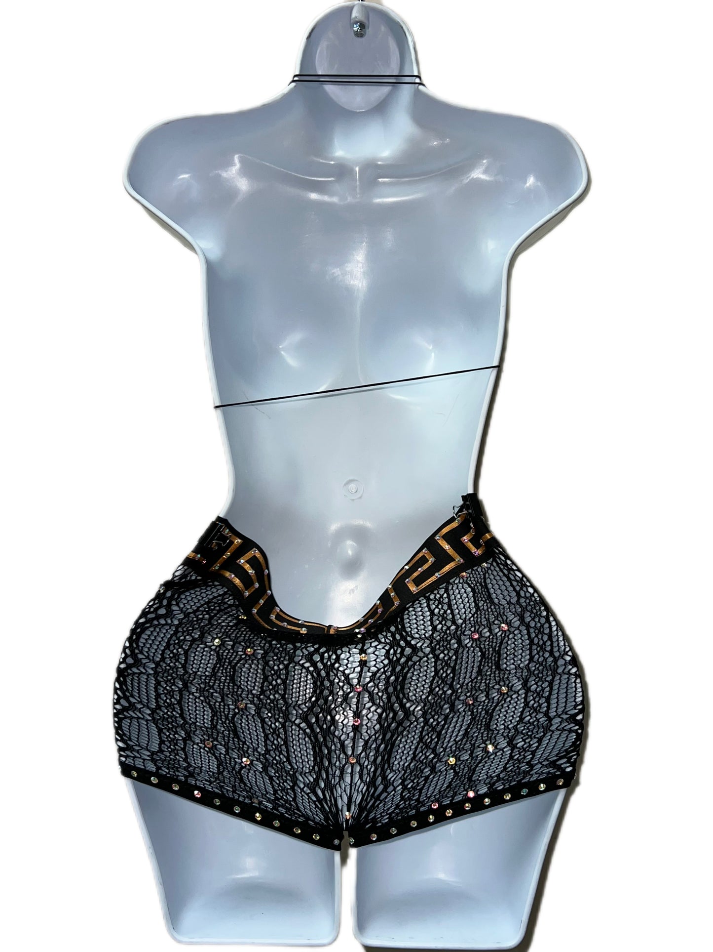 GOLD AND BLACK LACE SHORT SET