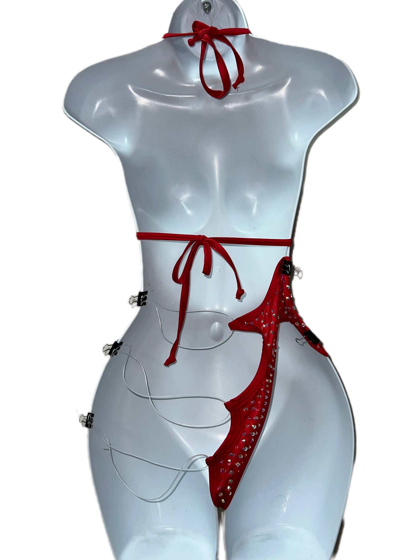 Two Piece Belted Red Set