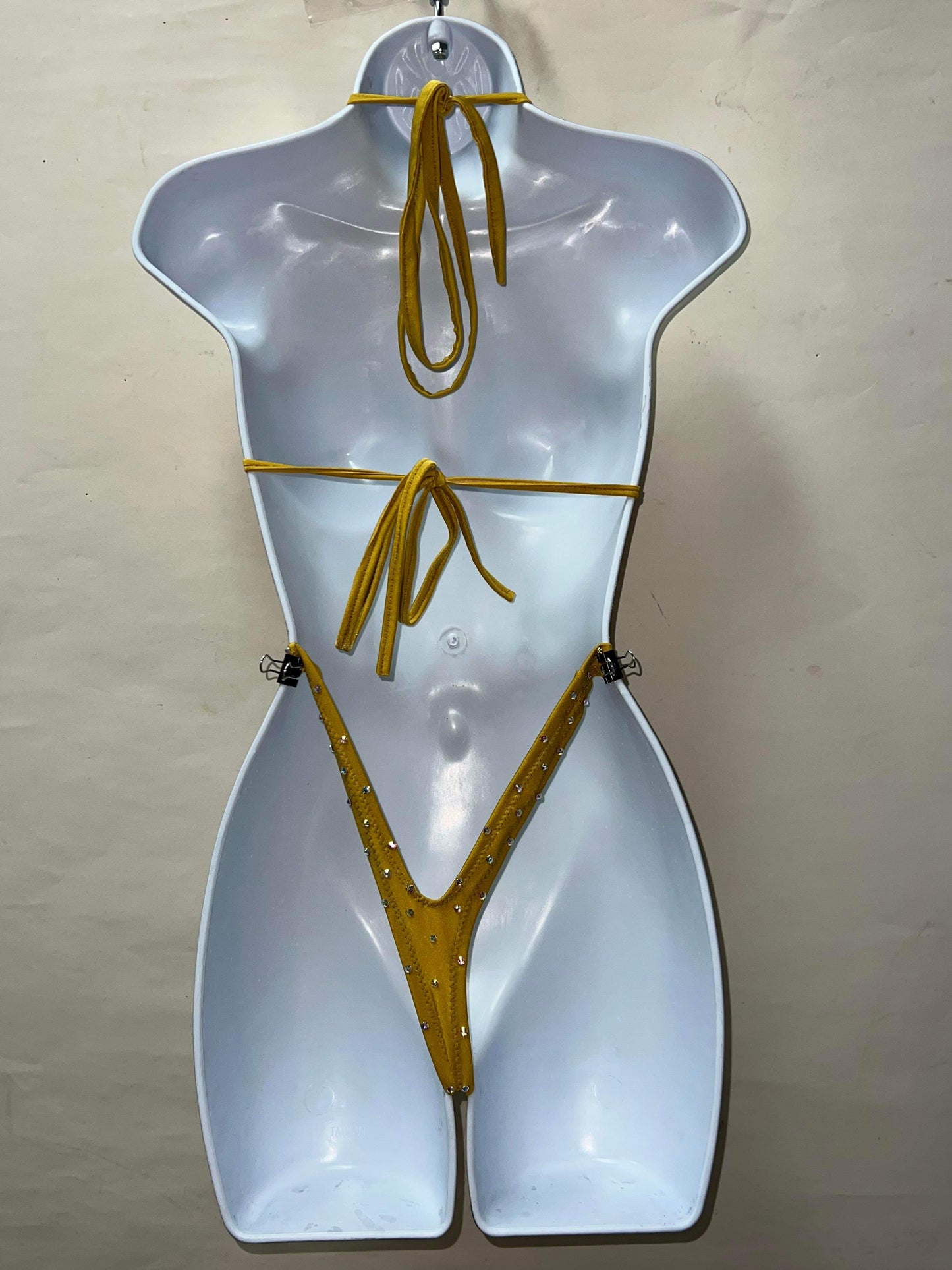 TWO PIECE FRINGE GOLD AND NUDE