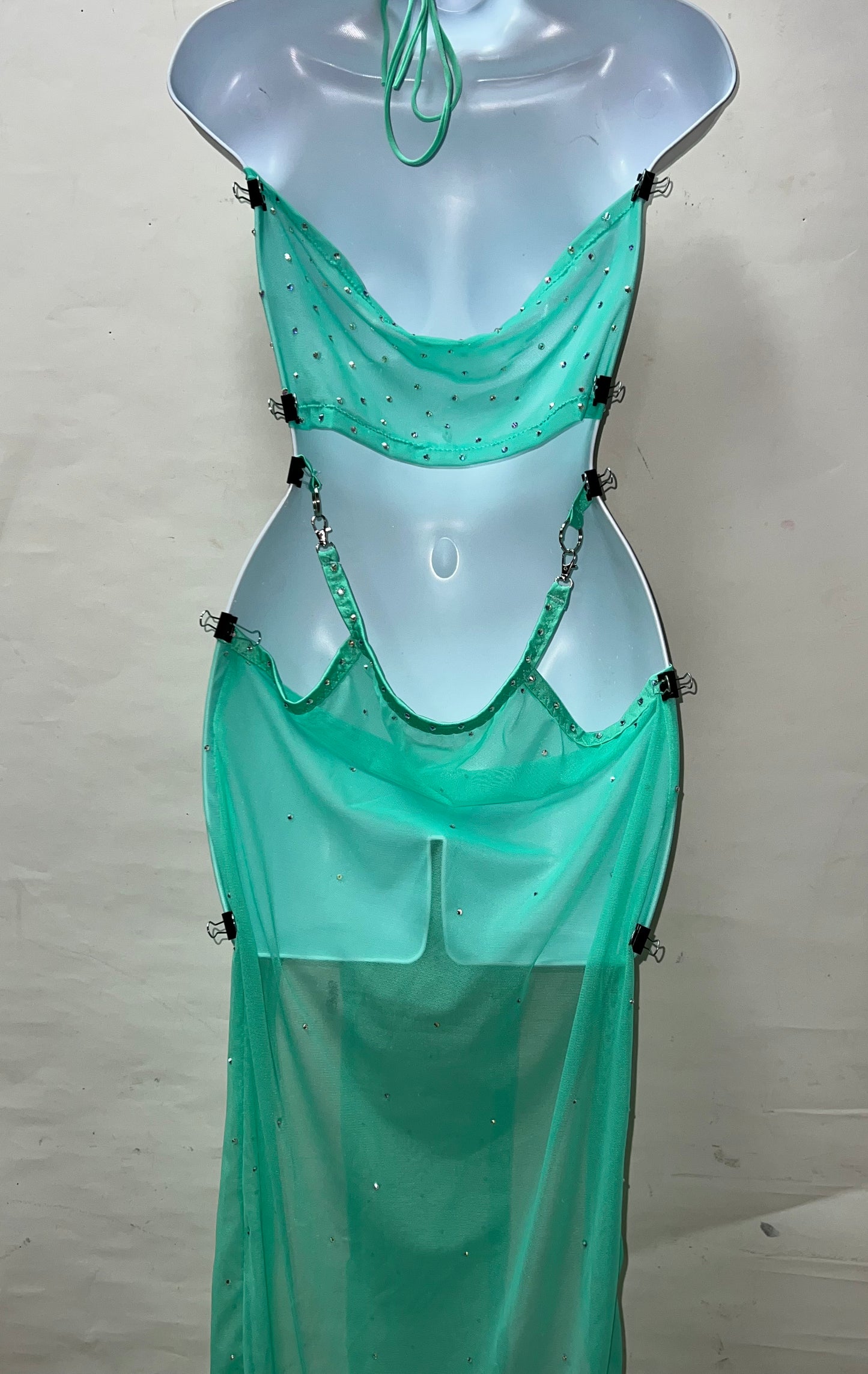 Two Piece Mint Mesh Skirt Set
