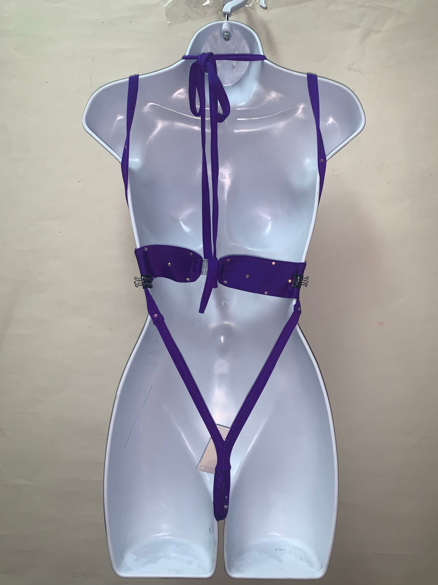 TWO PIECE PURPLE SLING SHOT FISHNET SET