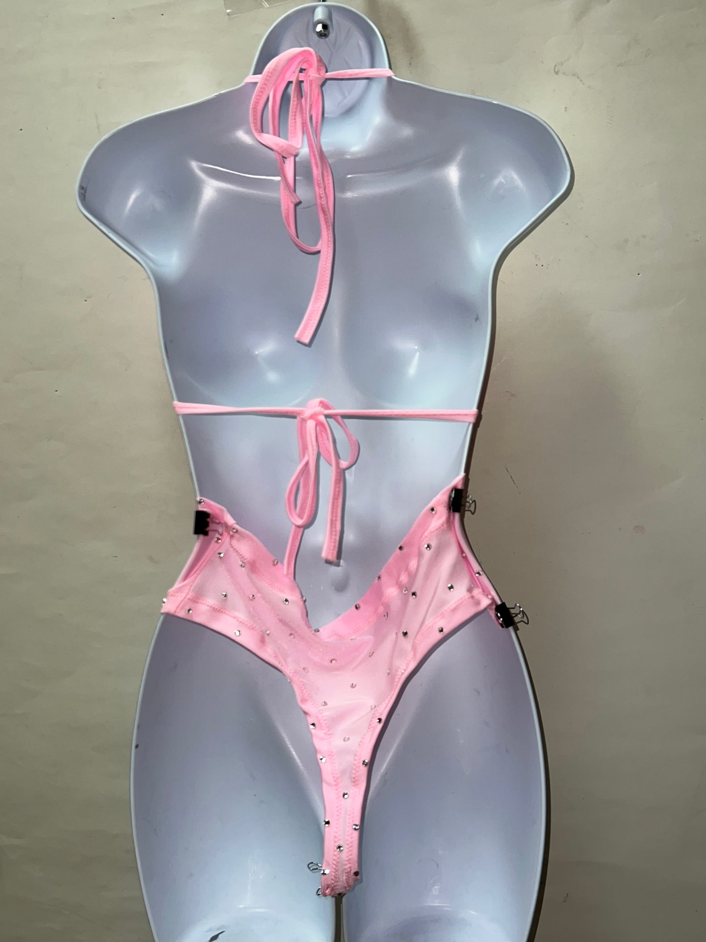 Two Piece Pink Fringe High Waist Set