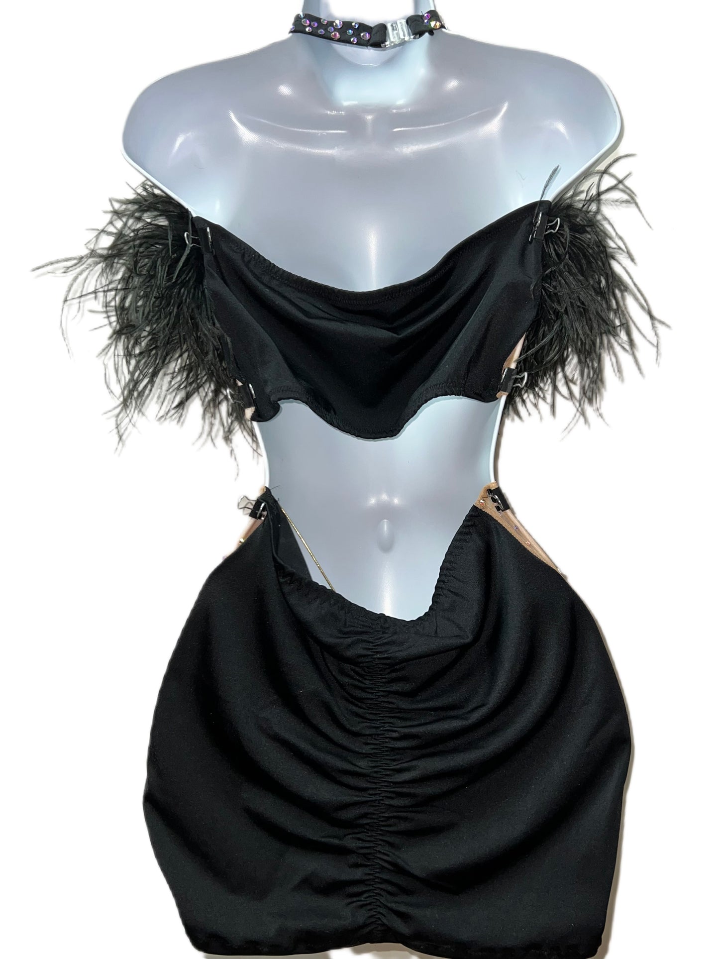 Three Piece Ostrich Feathered Skirt Set