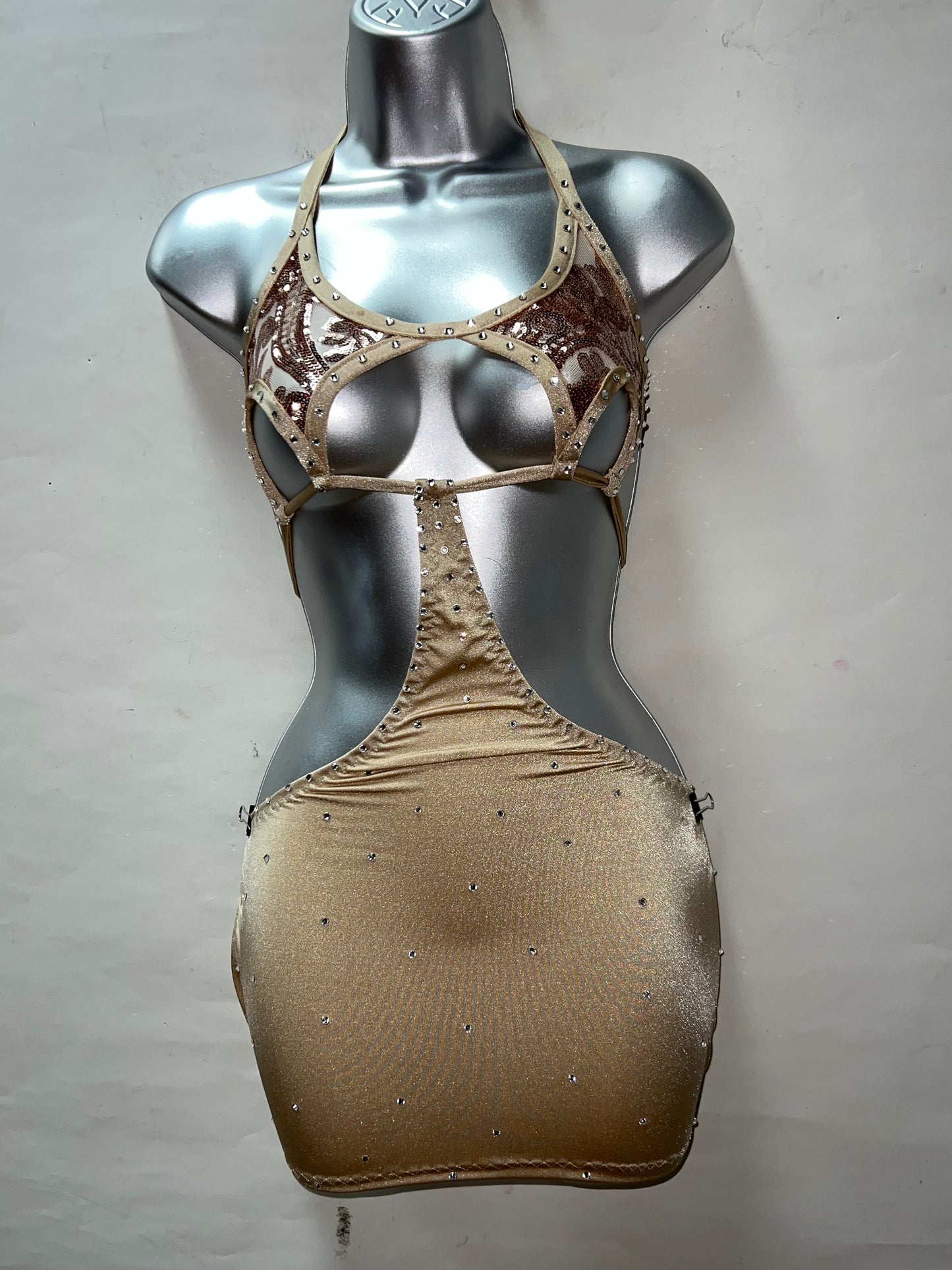 Sequin and Lycra Beige Dress