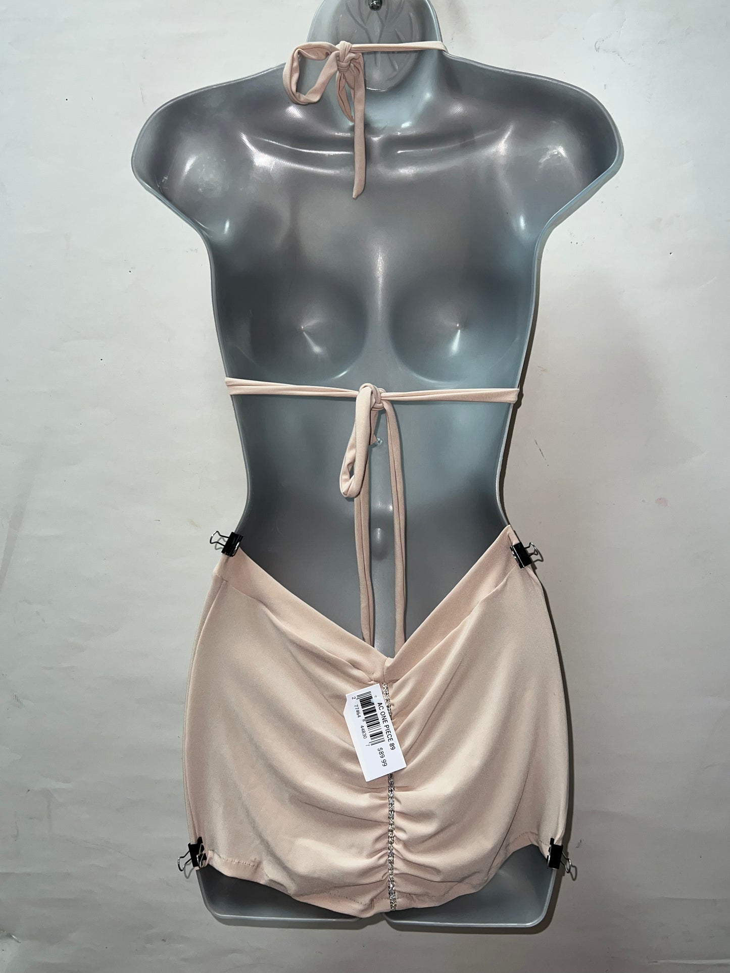 Rhinestone Nude Cowl Neck Dress