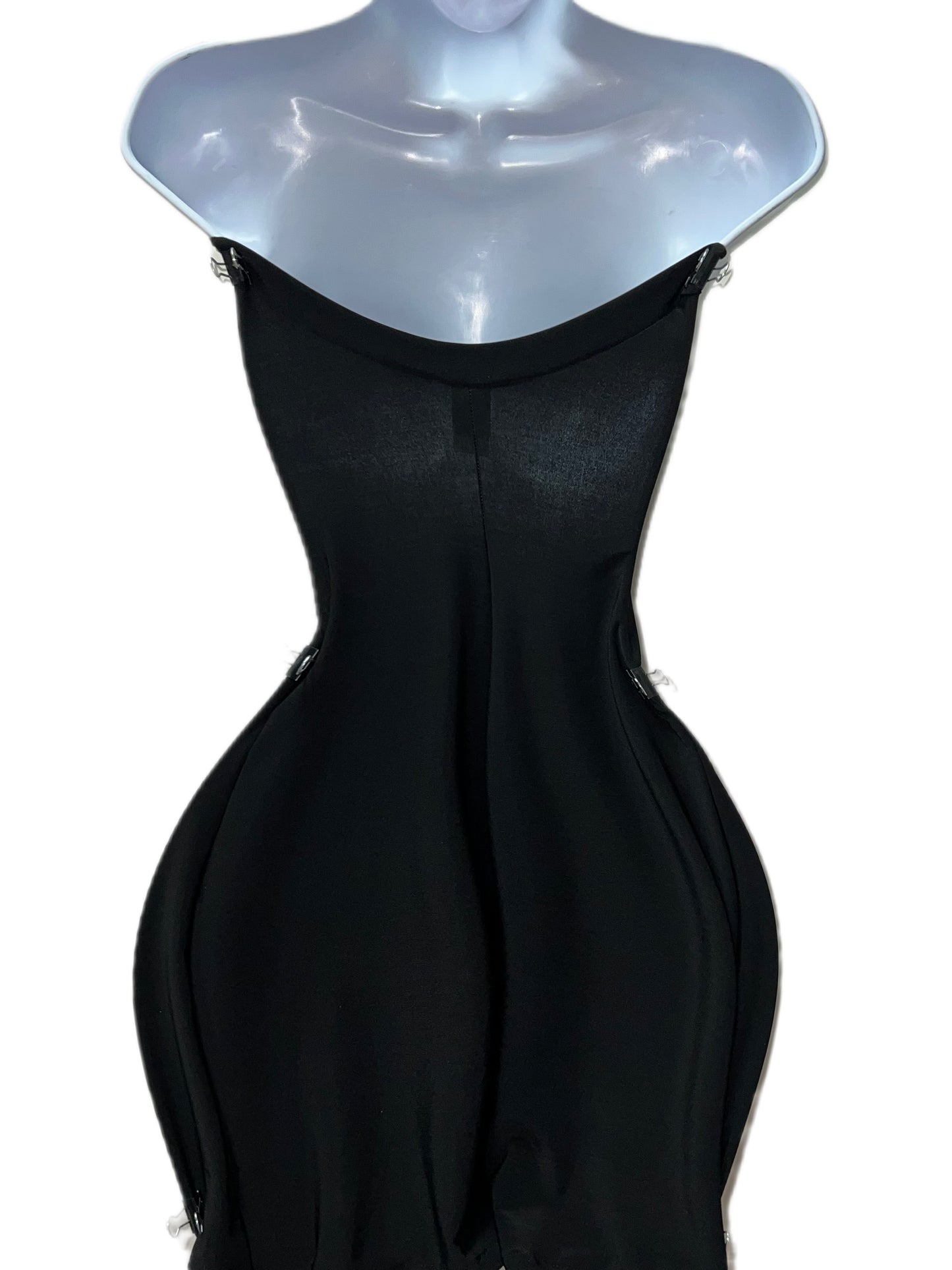 STRAPLESS BLACK MINI DRESS WITH RHINESTONES