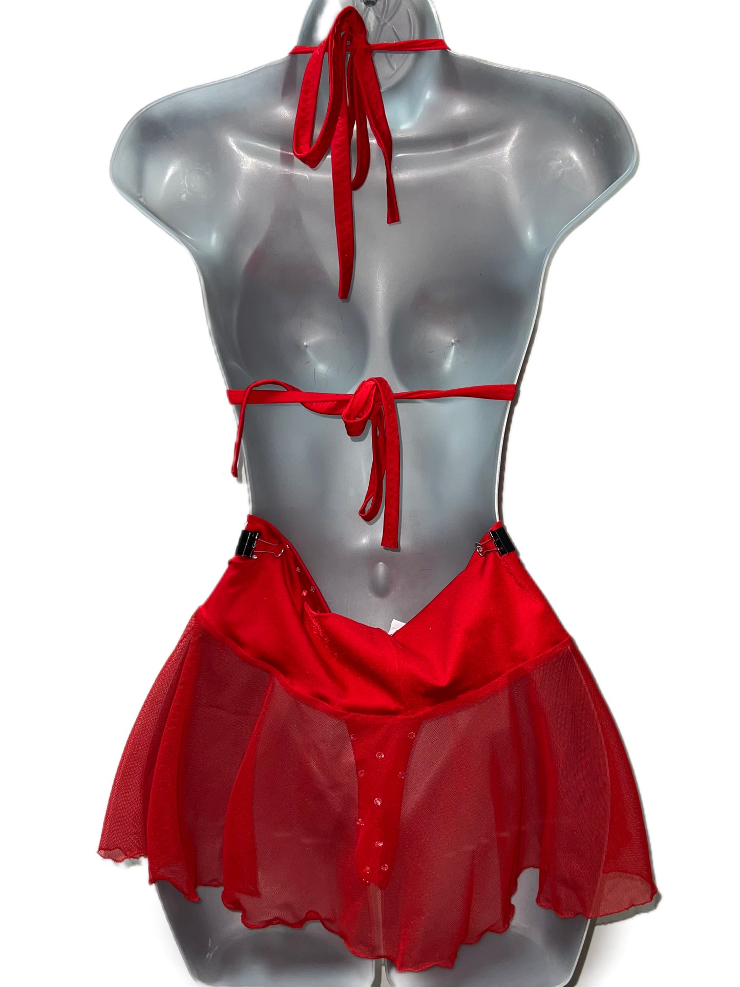RED THREE PIECE SKIRT SET