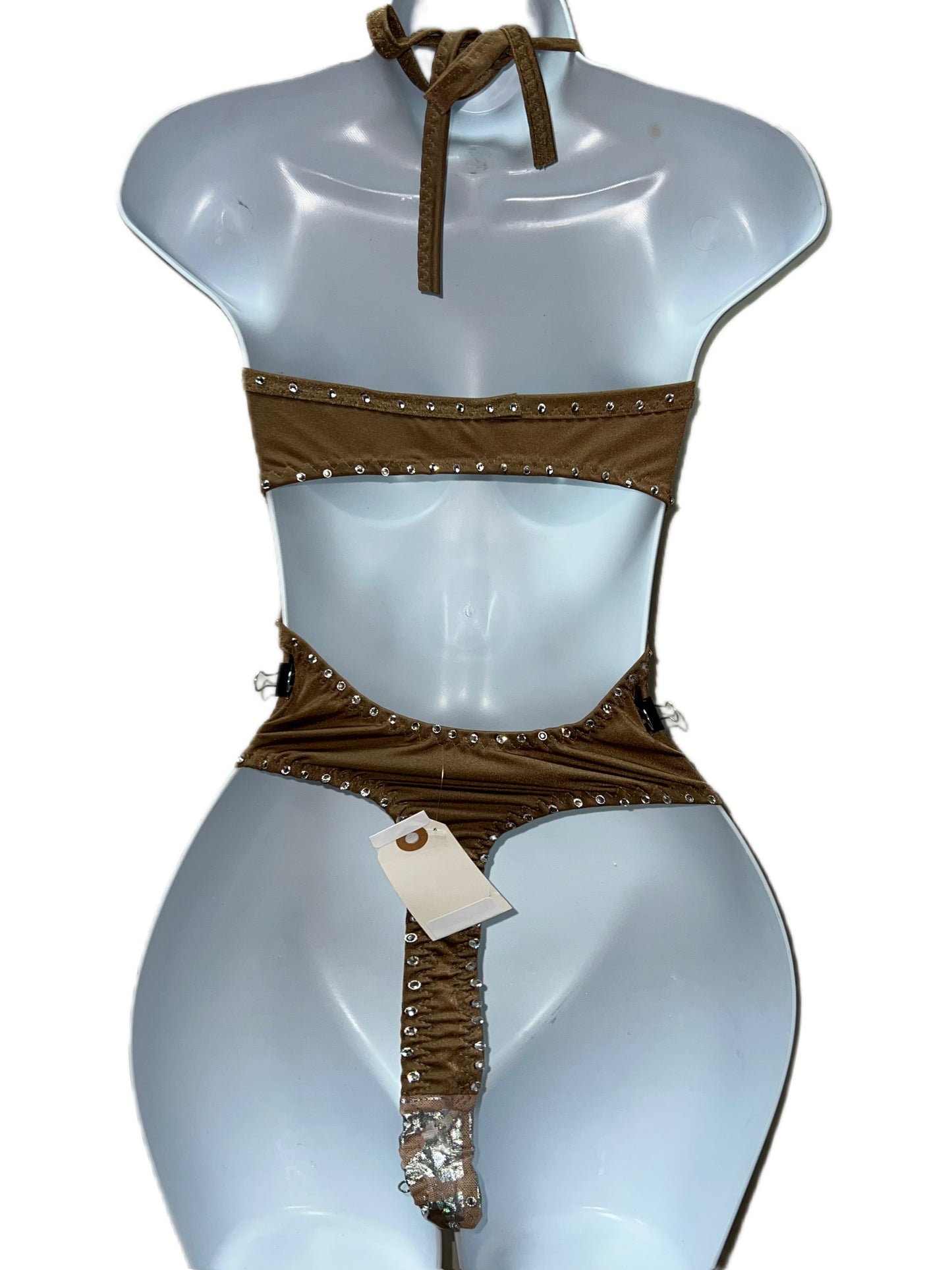 BEIGE BODYSUIT WITH HOLOGRAPHIC DESIGN