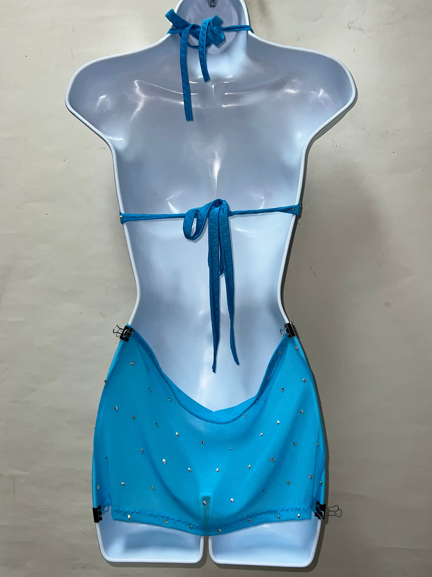 Two Piece Blue Fringe Skirt Set