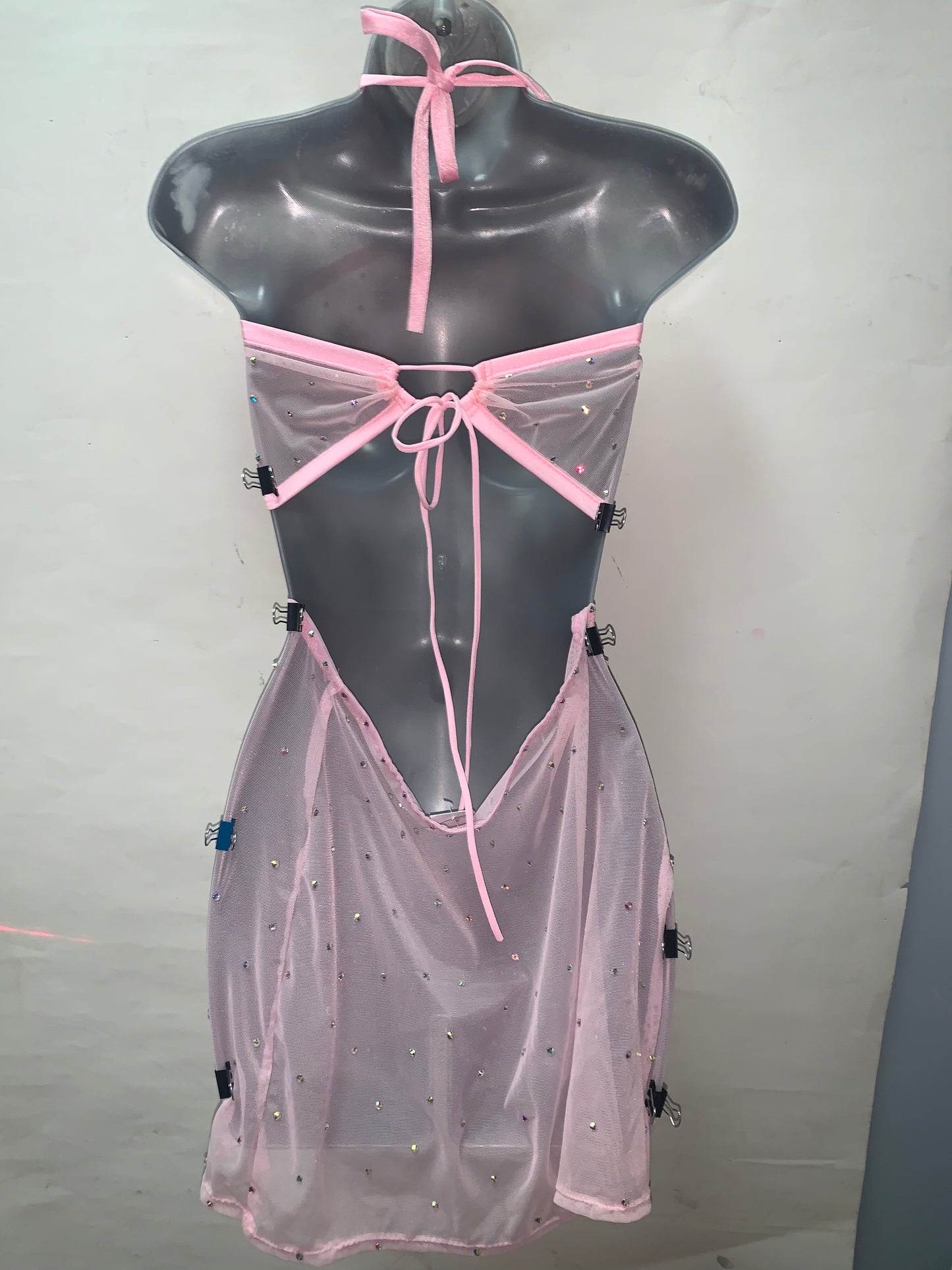 Two Piece Pink Mesh Skirt Set