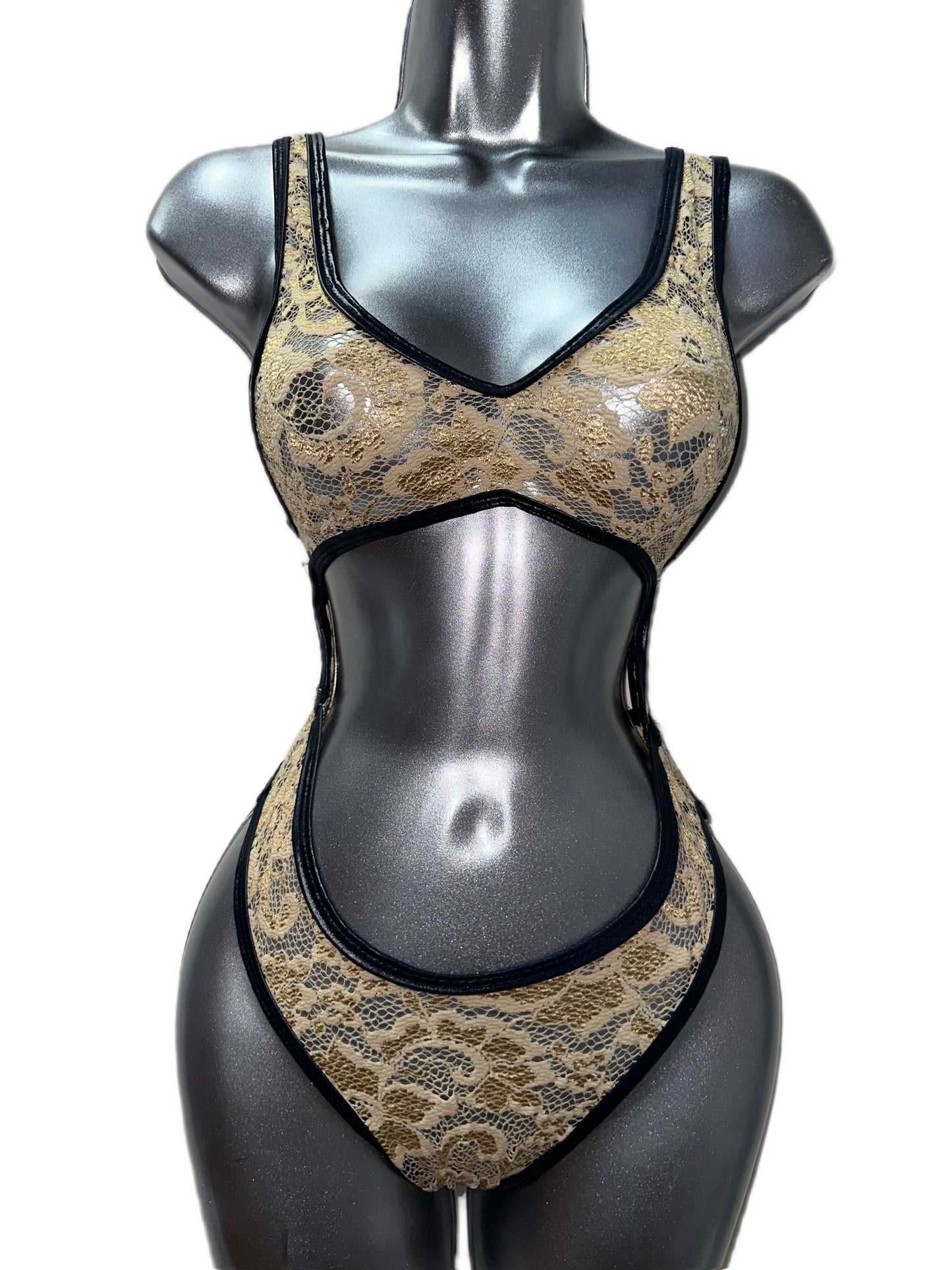 Nude w/Black One Piece