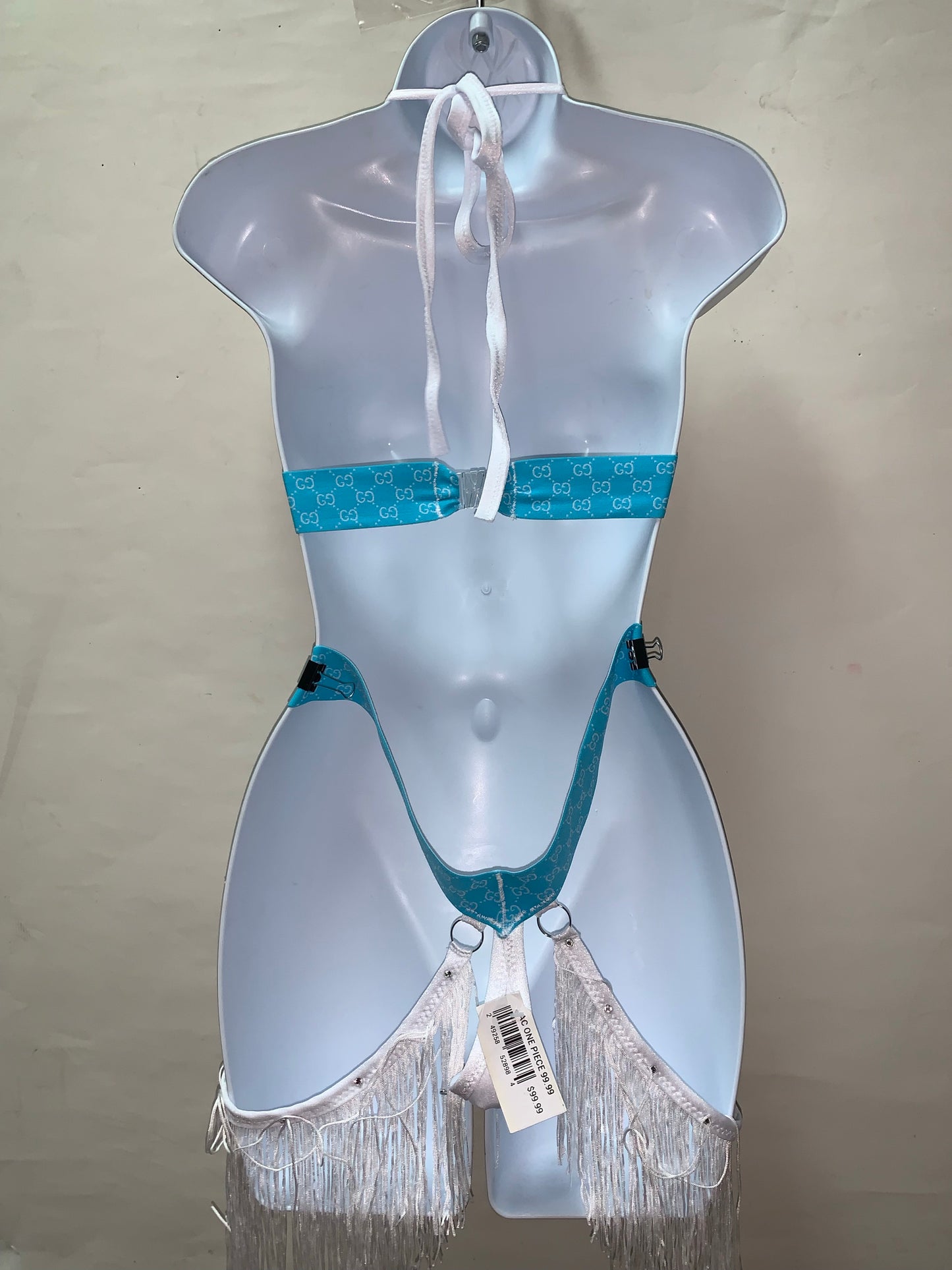 BLUE AND WHITE FRINGE TWO PIECE