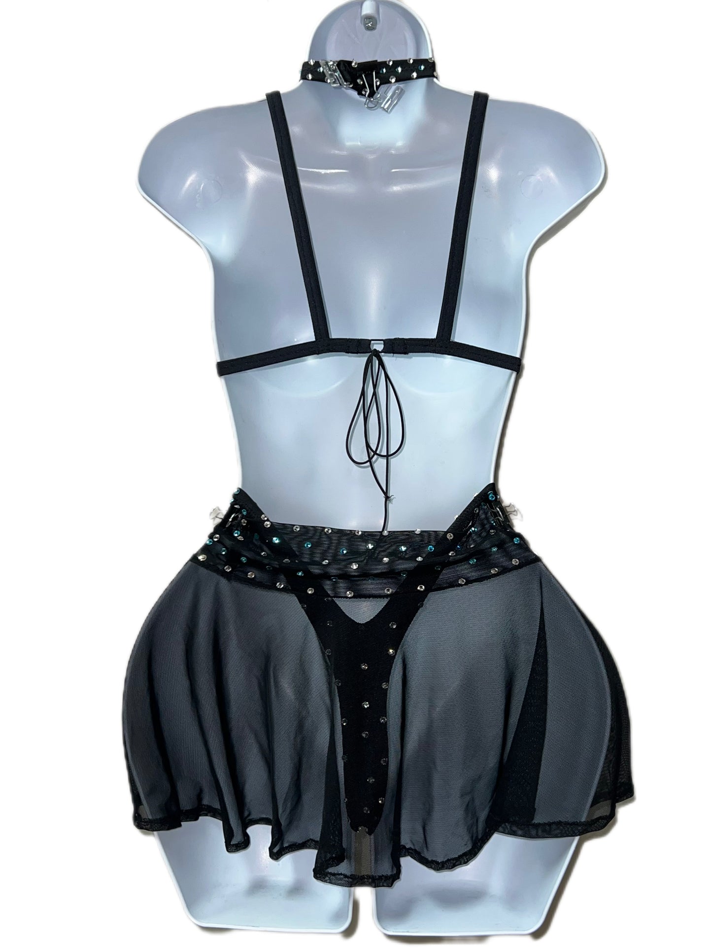 RHINESTONE BRA THREE-PIECE SKIRT SET