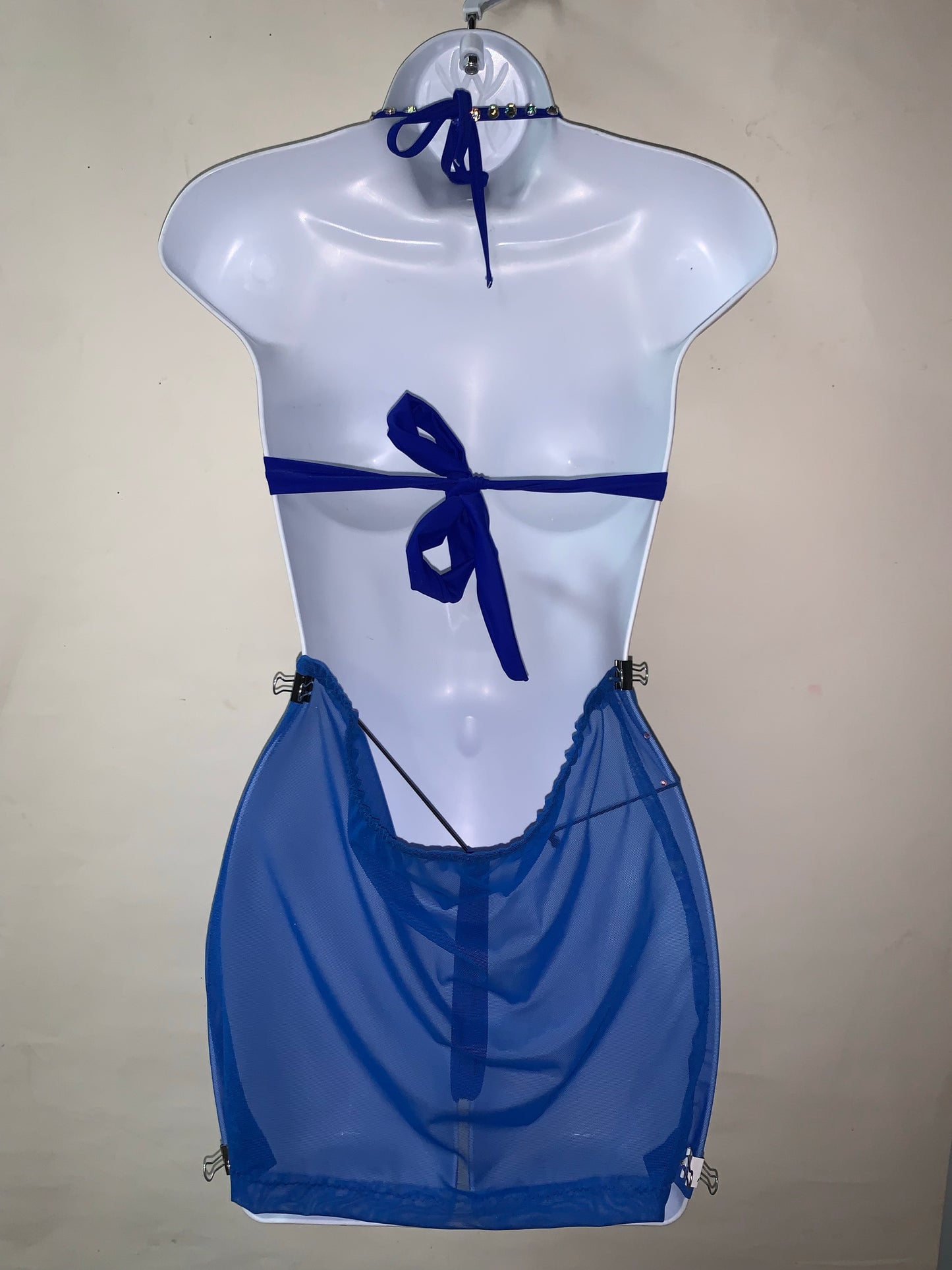 Two Piece Rhinestone Skirt Set w/Thong