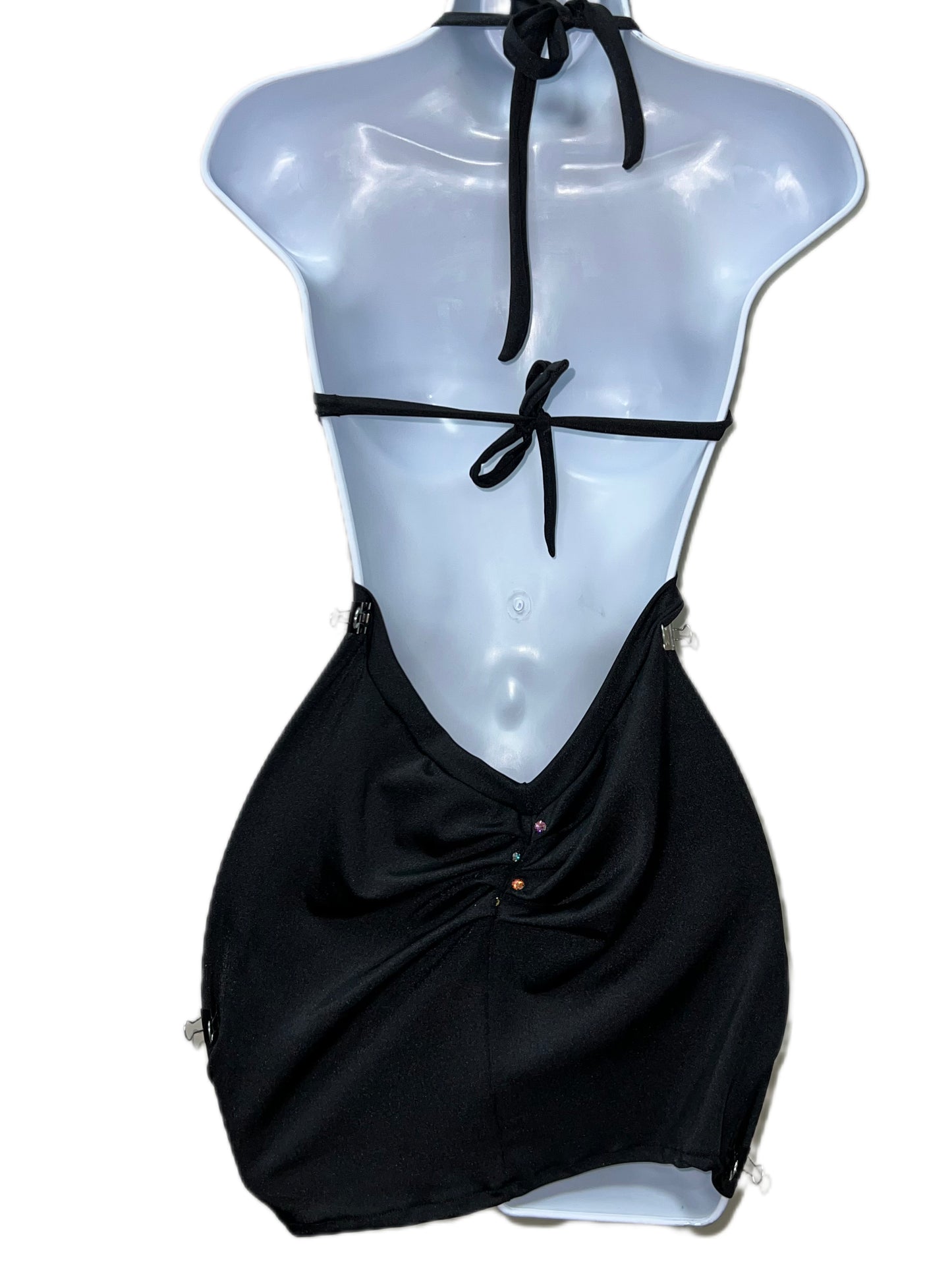 Rhinestone Black Halter Dress